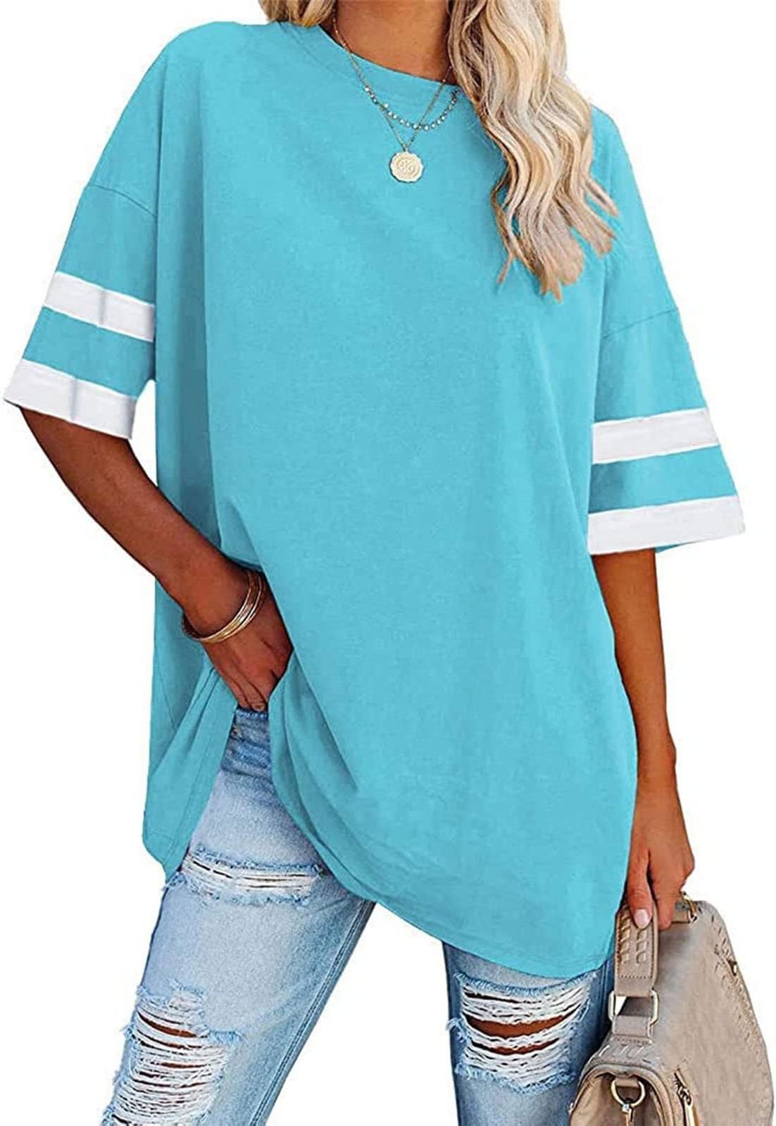 Women's Tshirt Oversized T-Shirt Half Sleeve Tops Crew Neck Ladies T Shirt Casual Comfy Easy Clean Drop Shoulder Top Baggy Outfit Teenager Girls Tees Streetwear Sport Shirts Fashion Basic Top