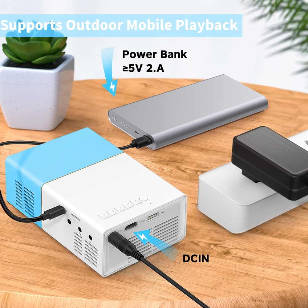 Mini Projecteur, Mini Projecteur Portable 1080P Full HD Supporté, Videoprojecteur avec Télécommande, Compatible avec HDMI/Audio/Smartphone/Tablette/PC/TV Stick/USB/AV (Bleu)