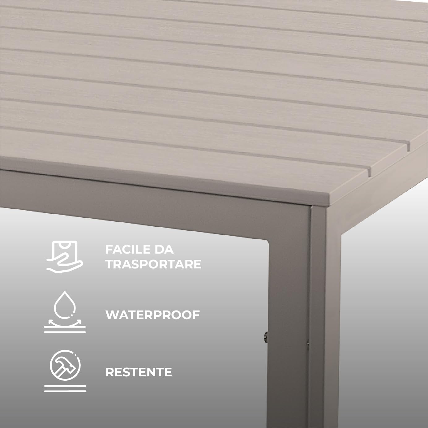 IlGruppone Tavolo da Esterno 154x78 cm Acciaio Inox HDPE Effetto Legno 6/8 Posti Beige