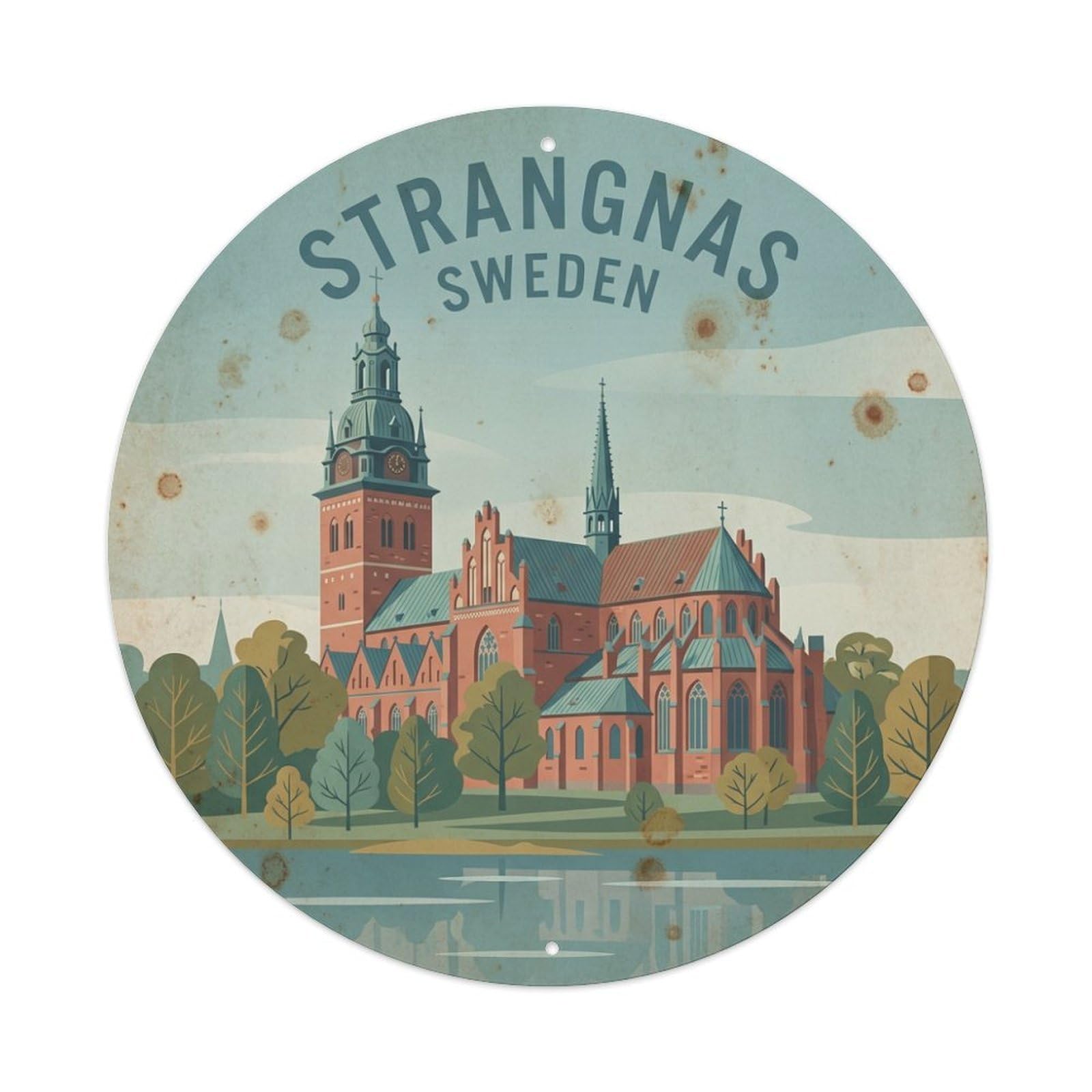 Vintage Travel Strangnas Sweden Cathedral Metal Tin Sign