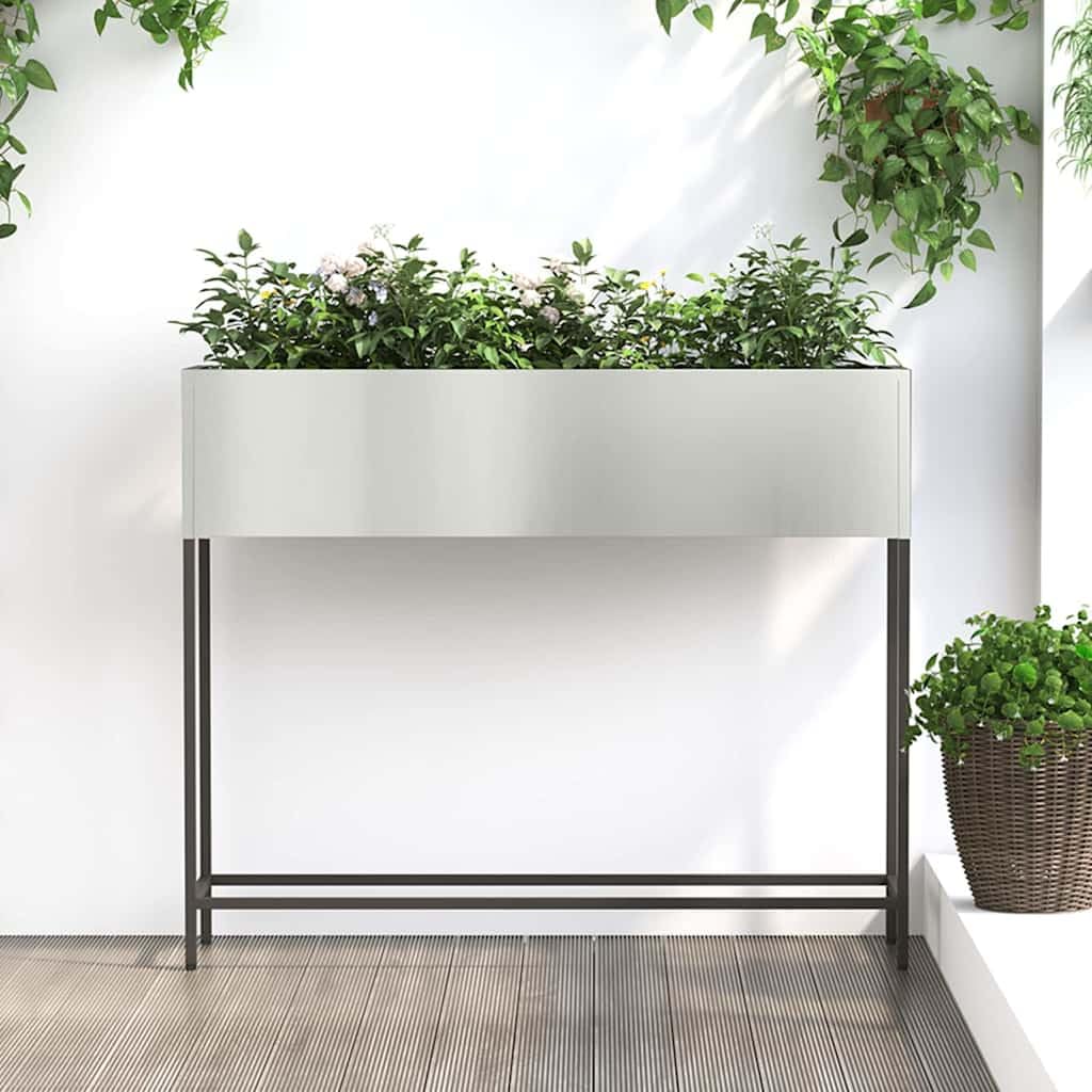 vidaXL Jardinera Elevada Plateado 100 x 26 x 82 cm Acero Galvanizado, Soporte de Plantas Duradero para jardín y terraza, Decorativo, Ideal para Espacios Verdes al Aire Libre