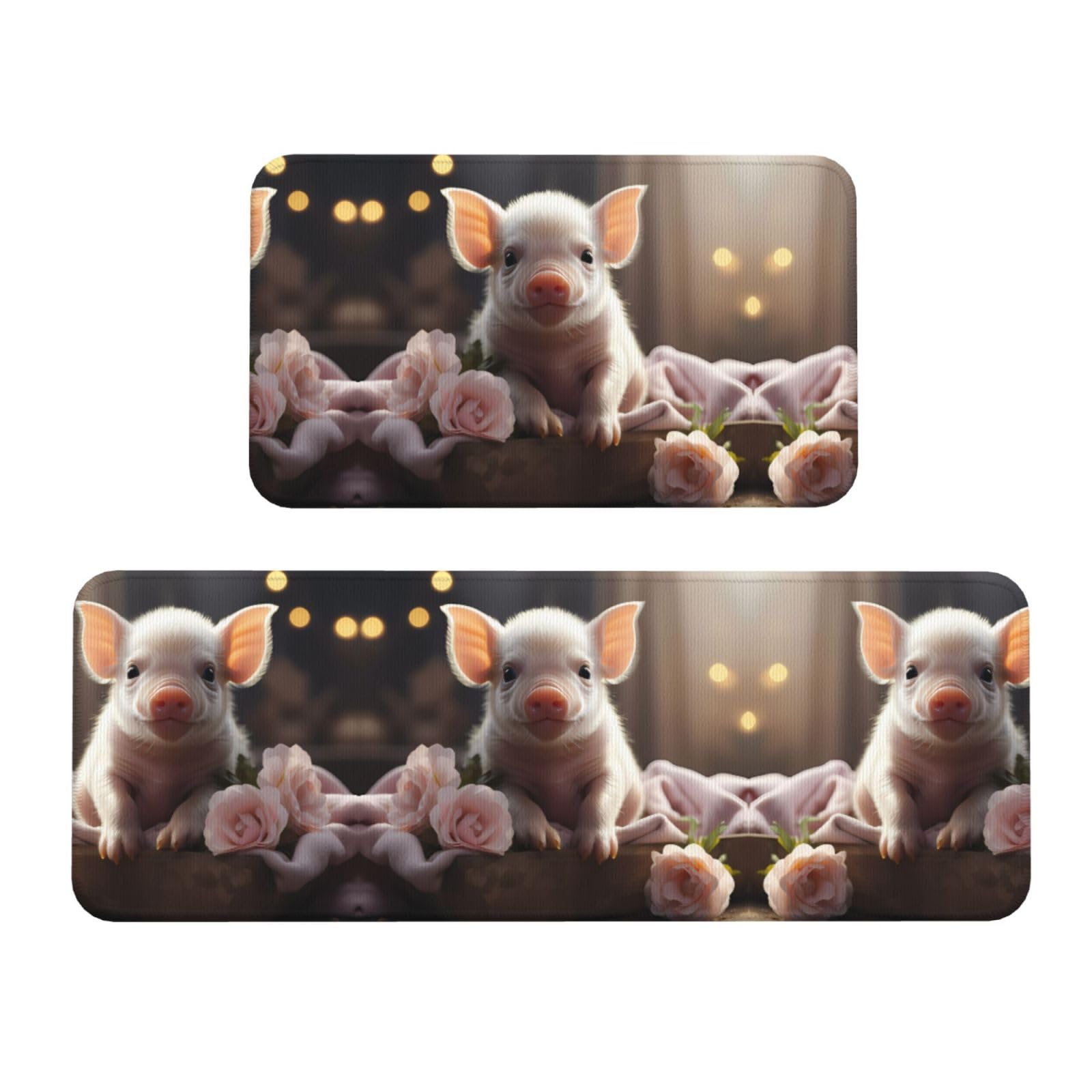 Alfombrillas de cocina antideslizantes con diseño de cerdito, juego de 2 alfombras lavables