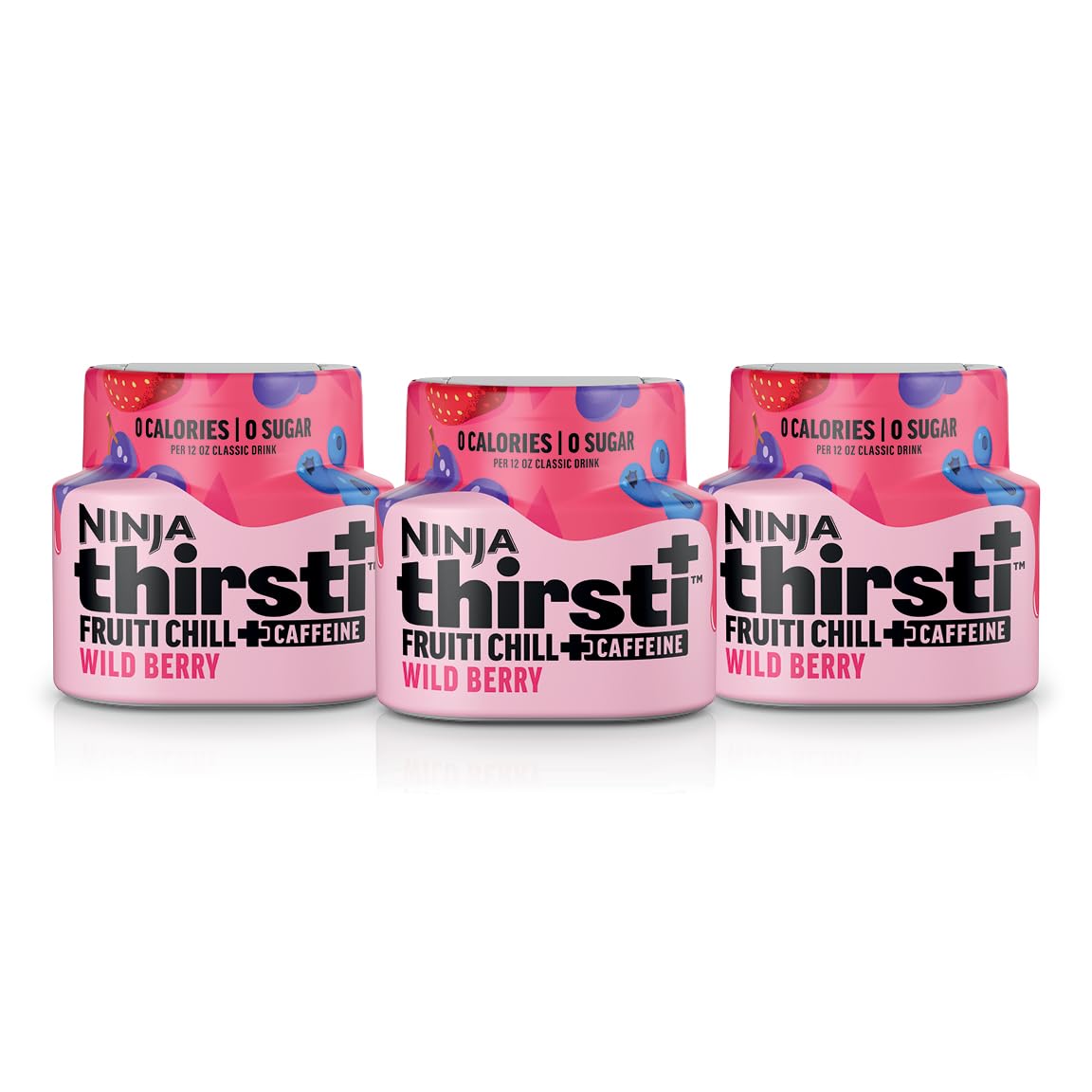 Ninja Thirsti Flavored Water Drops, FRUITI CHILL+ Wild Berry, Bold Fruit Flavor with Caffeine, Sparkling or Still, Zero Calories, Zero Sugar, Makes 17, 12oz drinks, 3 Pack, WCFWDBRAM