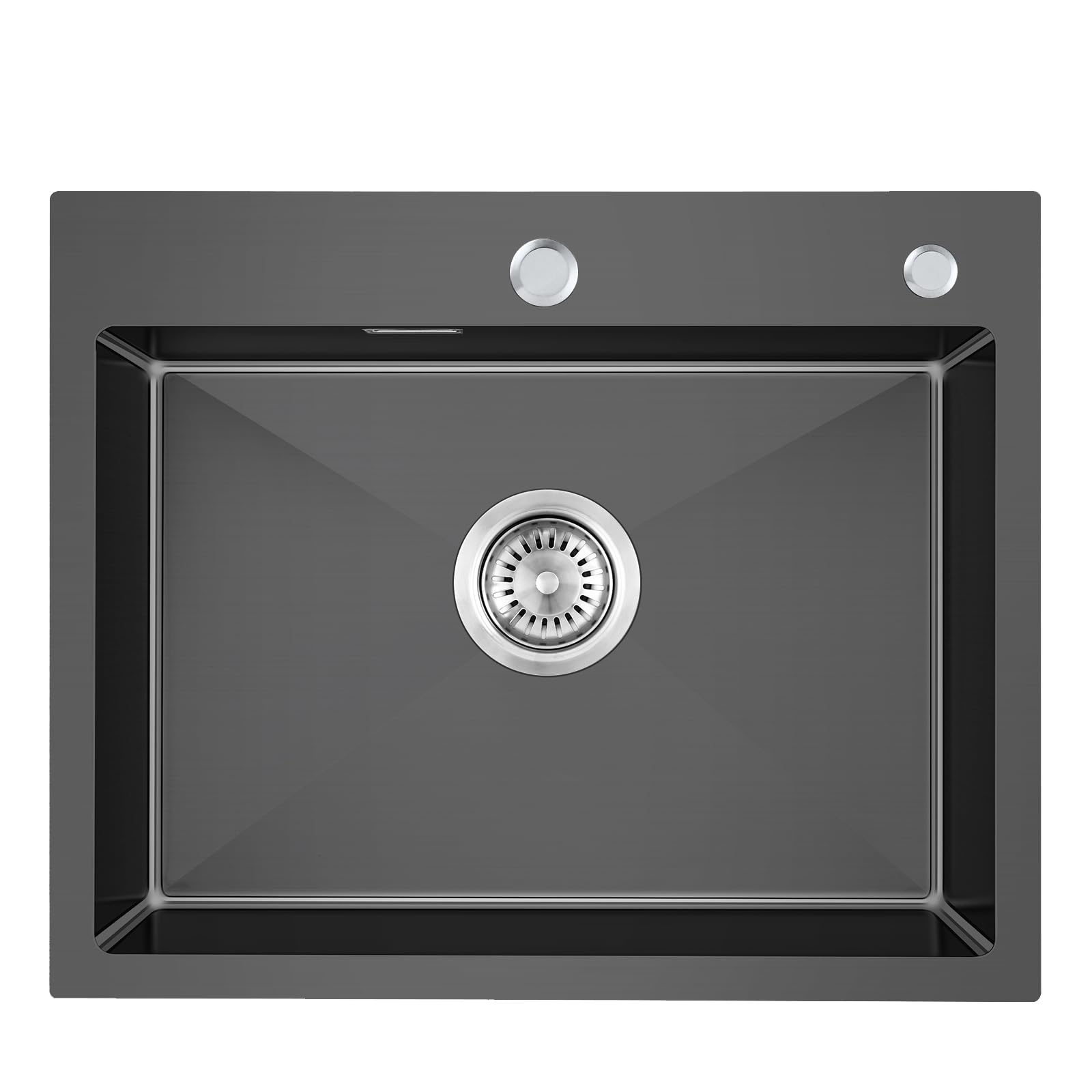 Sink 304 Stainless Steel 50 x 45 cm, Black Grey Stainless Steel Sink, Countertop Sink with Tap Hole and Overflow (No Siphon), Kitchen Sink 1 Rectangular Bowl