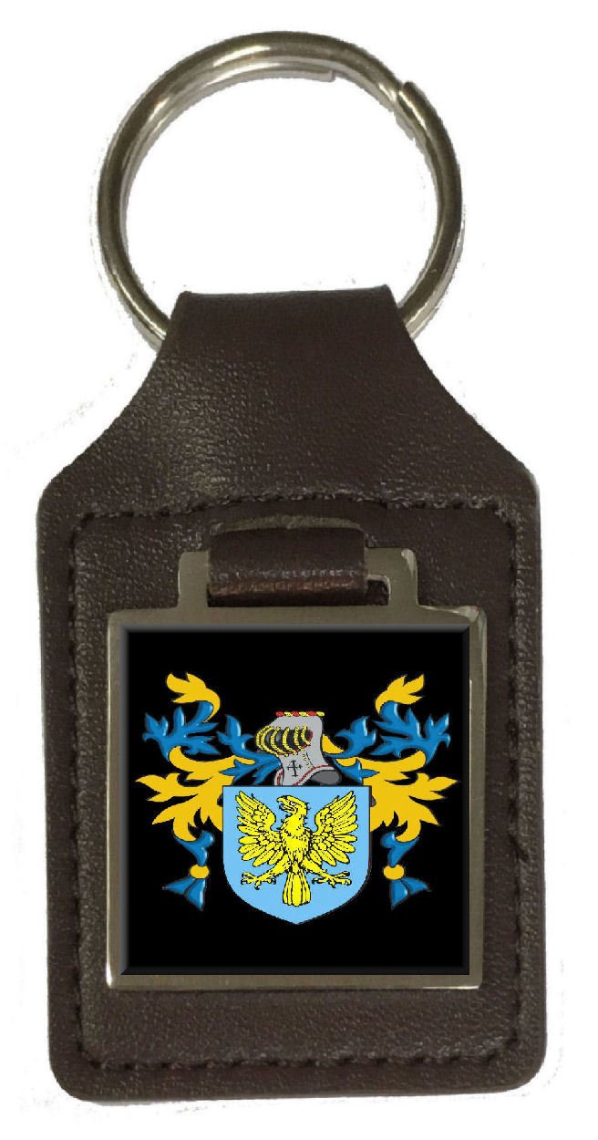Porte-clés en cuir marron héraldique avec blason gravé Cramphorne - 5