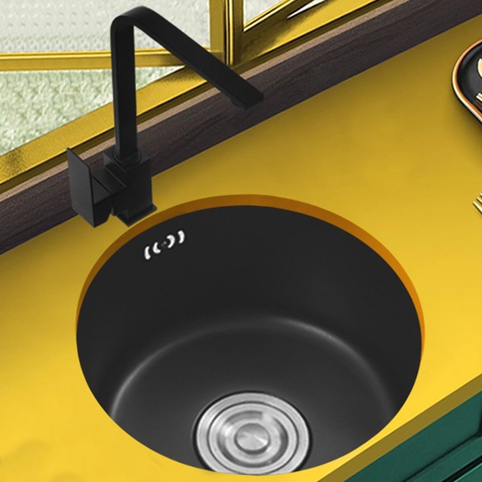 Évier de cuisine rond en acier inoxydable 304 compact 32 cm pour bar