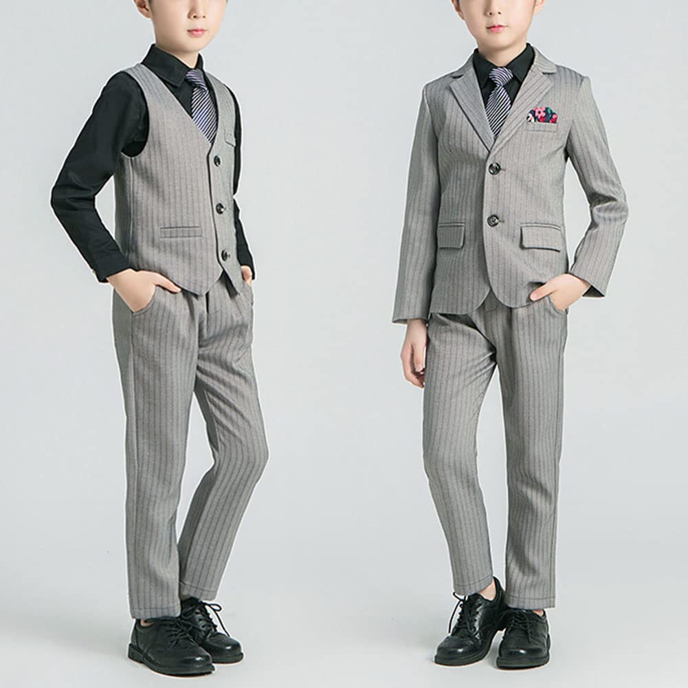 DAIHAN Niño Rayas Rendimiento Comunión Traje Boda Traje de Chaqueta con Solapa y Pantalones Trajes de Fiesta de Graduación Conjunto de Ropa de Bautizo Ropa Formal para Ceremonia Boda Fiesta
