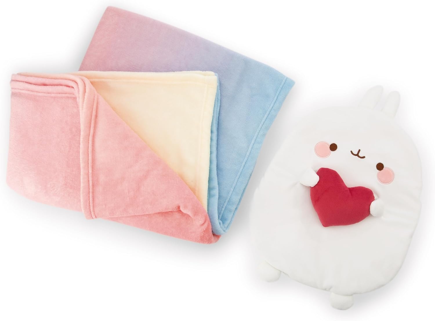 NICI Molang 61680 Fleece Blanket & Cuddly Toy in 1 (Blanket: 175 x 140 cm/Cuddly Blanket: 35 cm) White - 2 in 1 Fleece Cover - Soft and Fluffy, Transforms into a Travel Blanket for All