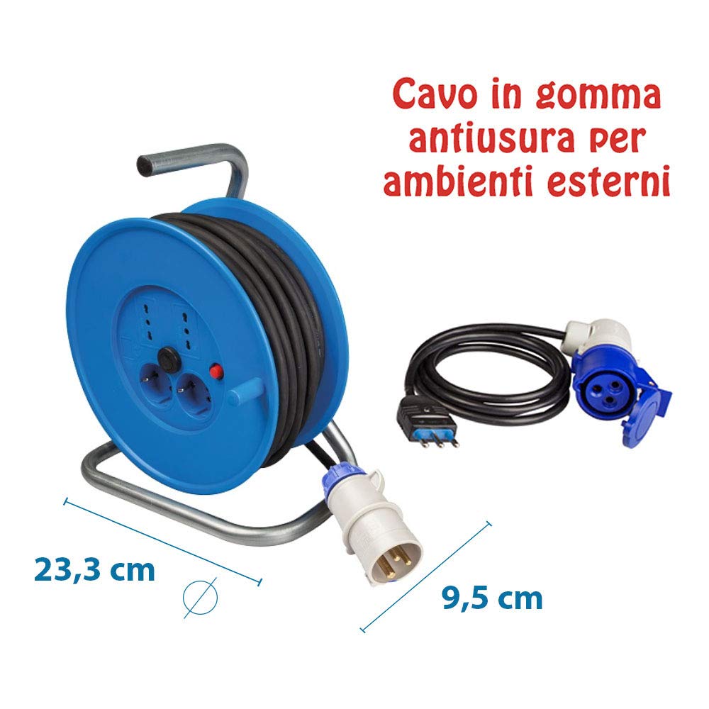 POLY POOL - PP2701 Kit Per Camper Avvolgicavo + Prolunga Ideale In Campeggio Caravan Barca Cantiere - Accessori per Outdoor con Spina 16A e Presa industriale a 90°