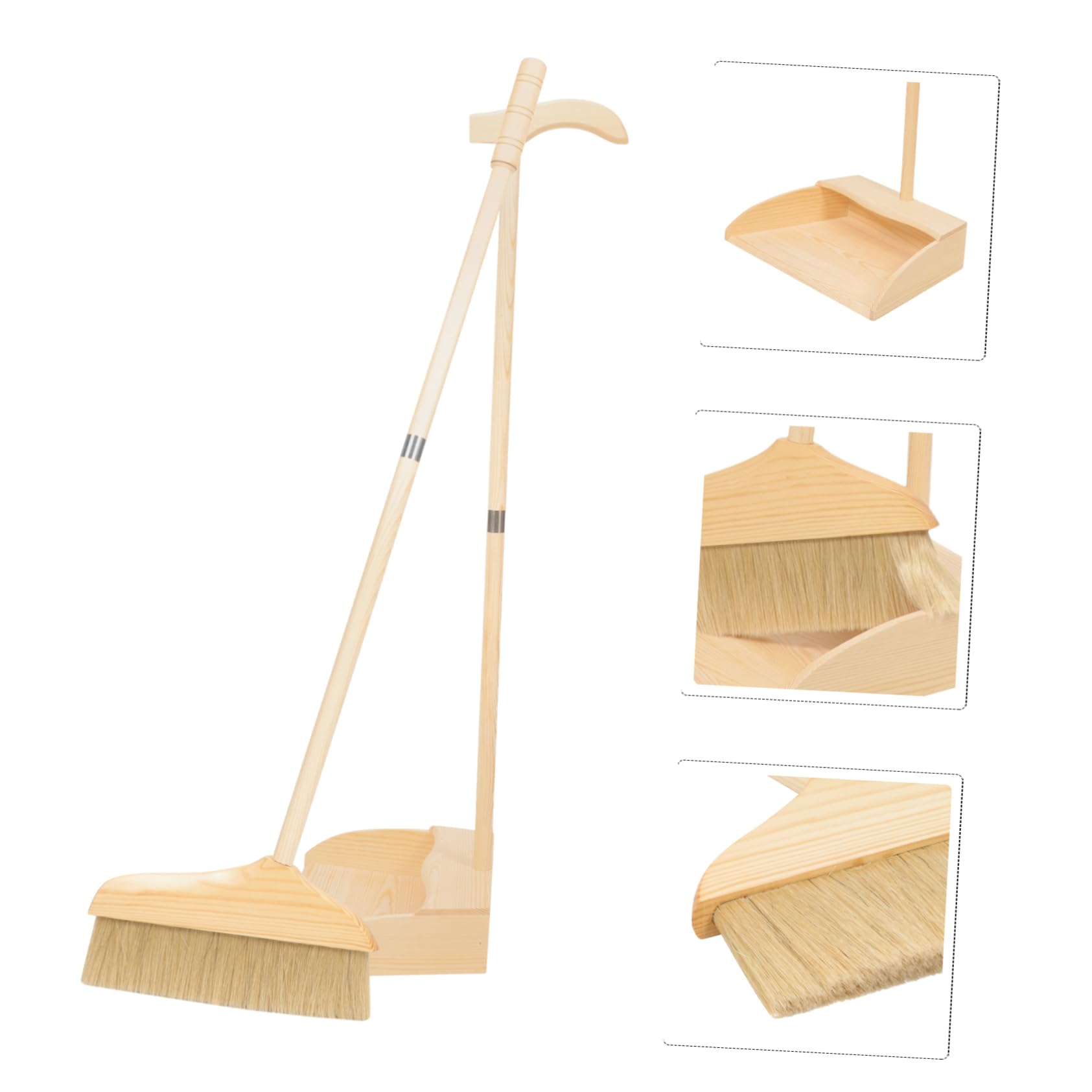 Juego de Escoba y Recogedor Resistencia al Desgaste Mango de Madera, Cerdas Suaves Adecuado para Limpieza en Interiores y Exteriores
