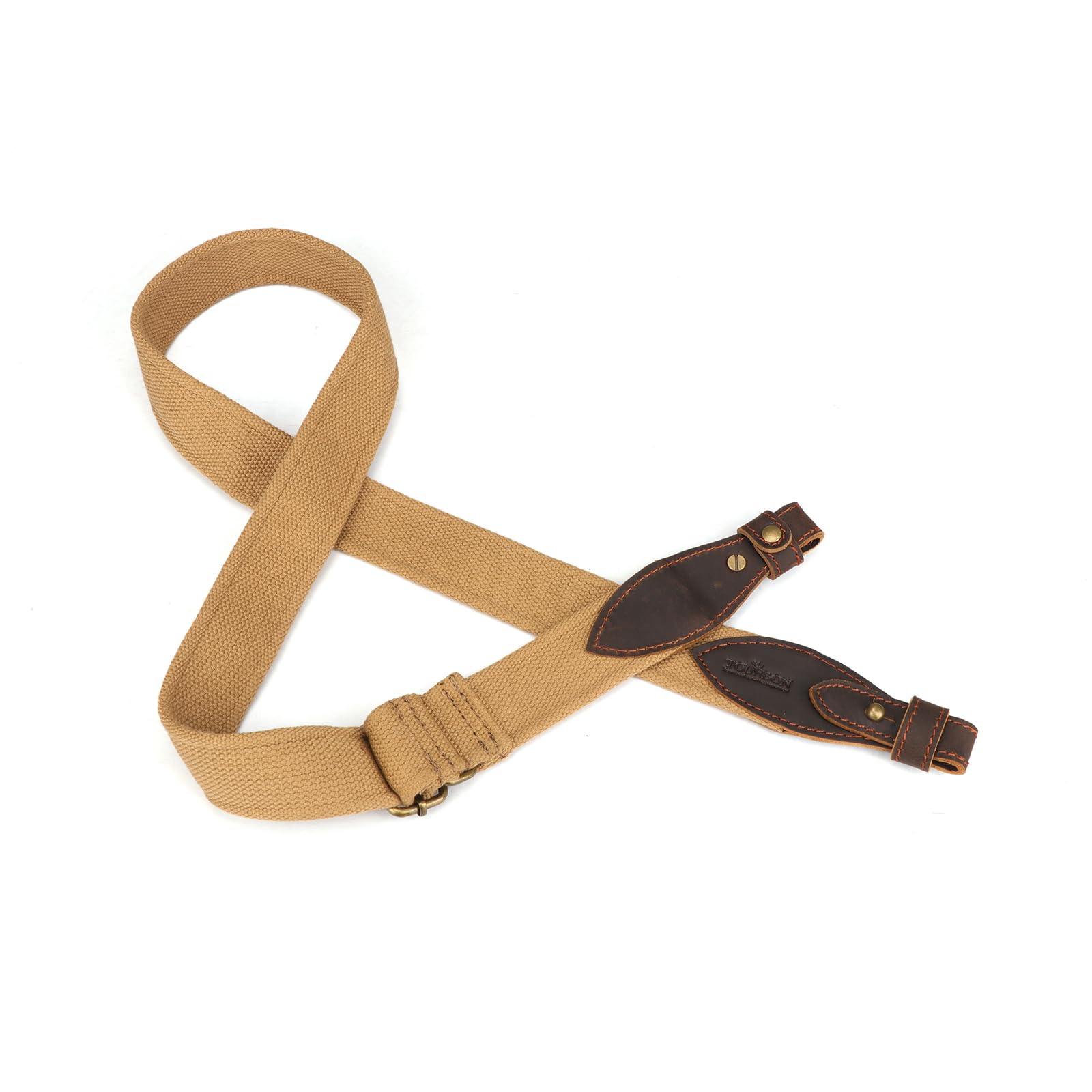 TOURBON Canvas Leather Rifle Slings Hunting Easy-Adjust 1.5-inch Wide Gun Strap for Shotgun Without Swivels (Khaki, Long)