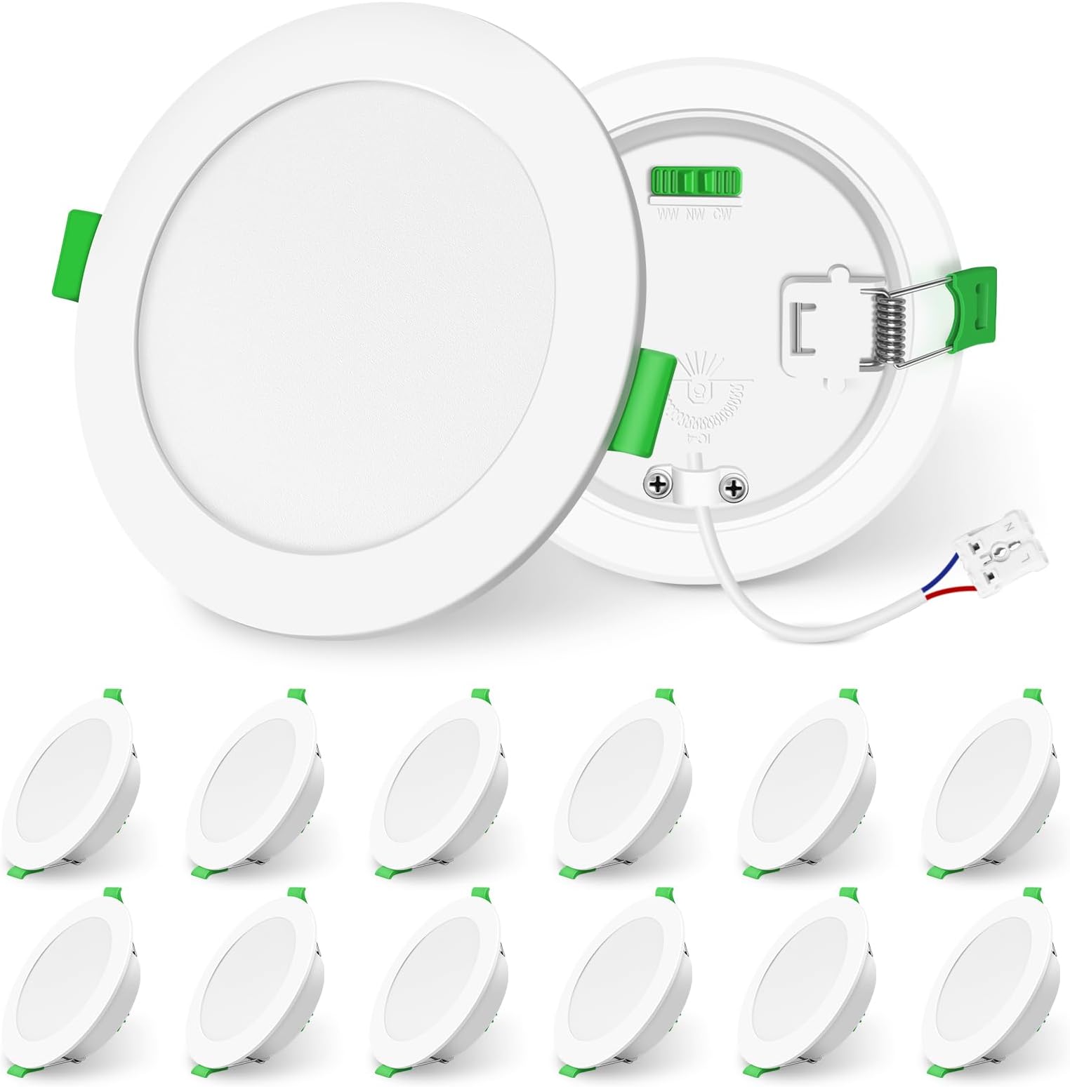 LED Downlights Dimmable Recessed Ceiling Lights 10W 1050lm High Brightness, 3000K Warm 4000K Neutral 6500K Cool White Bathroom Spot Lights Ceiling Ultra Slim Spotlights IP44, 12 Pack