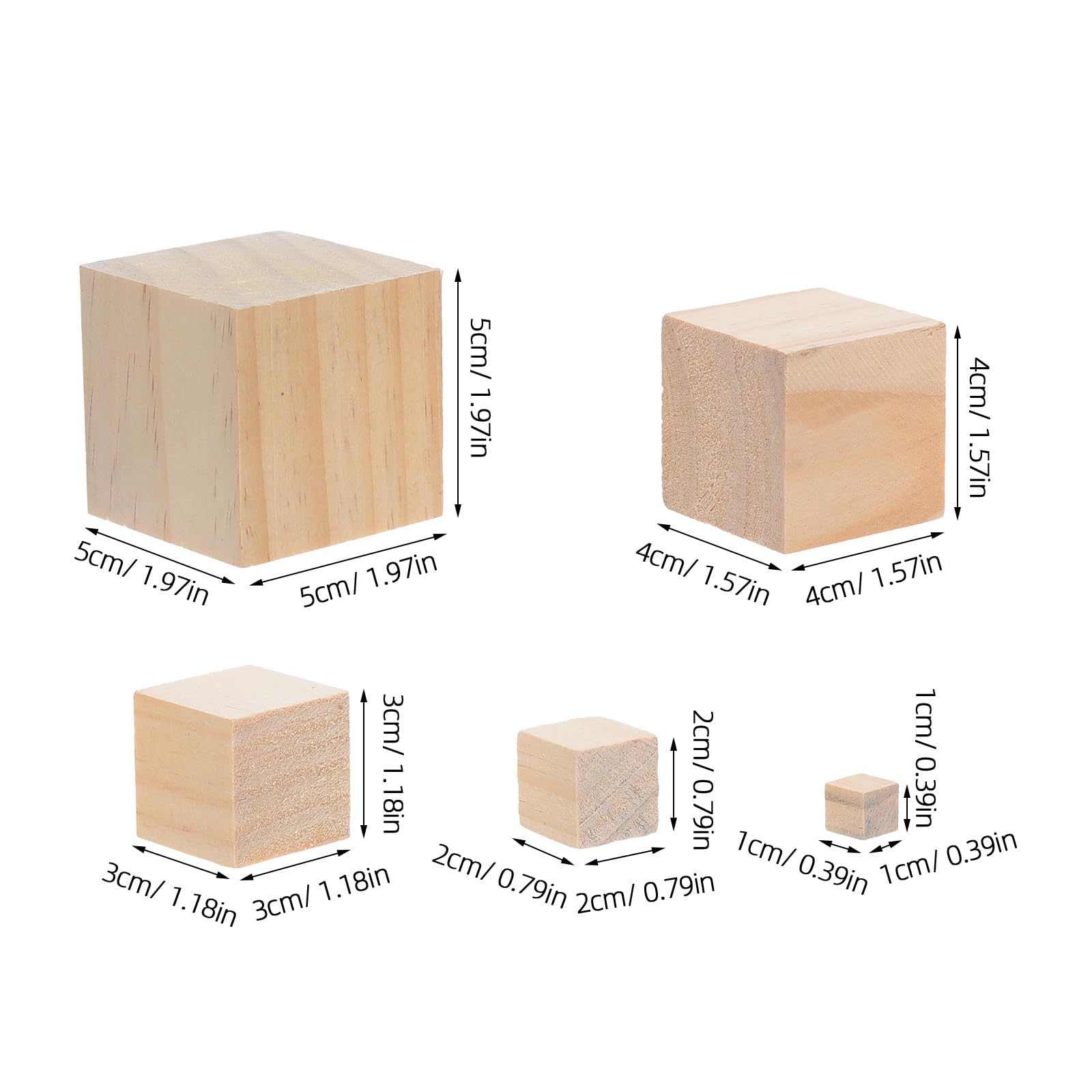 UPKOCH 80 szt. drewnianych klocków do rękodzieła: 1/2/3/4/5 cm drewniane kostki - niedokończone drewniane kwadraty do projektów DIY, malowania, sztuki i rzemiosła, układania i budowania STEM