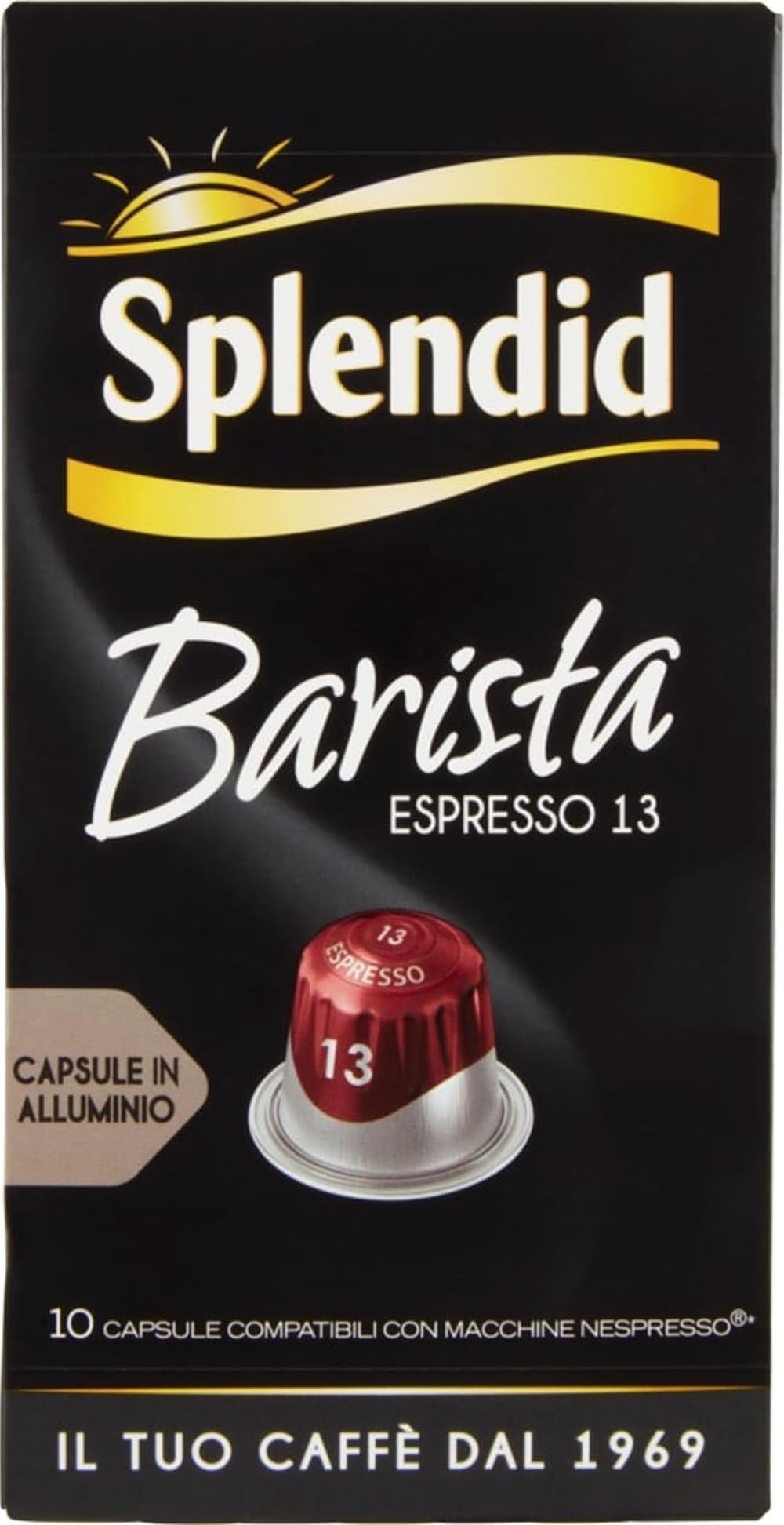 Splendid - Café Espresso Barista - 100 Cápsulas de Aluminio - Intensidad 13 - Compatibles con cafeteras Nespresso®* Original - 10 Paquetes | 10 paquetes de 10 unidades de aluminio compatibles con máquinas Nespresso®* Original