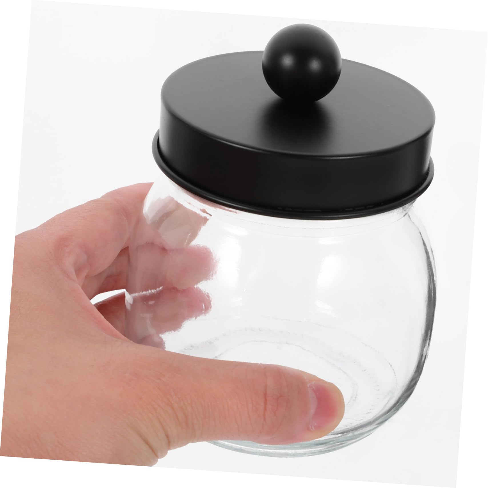 2 Stück Badezimmerglas mit Deckel Hautpflege Organizer aus Glas und Edelstahl Transparent Schwarz für Wattestäbchen und Wattepads