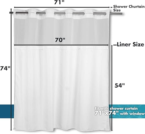 Miniatura 3 de River Dream Repuesto de forro de tela para cortina de ducha a presión, 70 pulgadas de ancho x 54 pulgadas de alto, blanco, con forro desmontable con