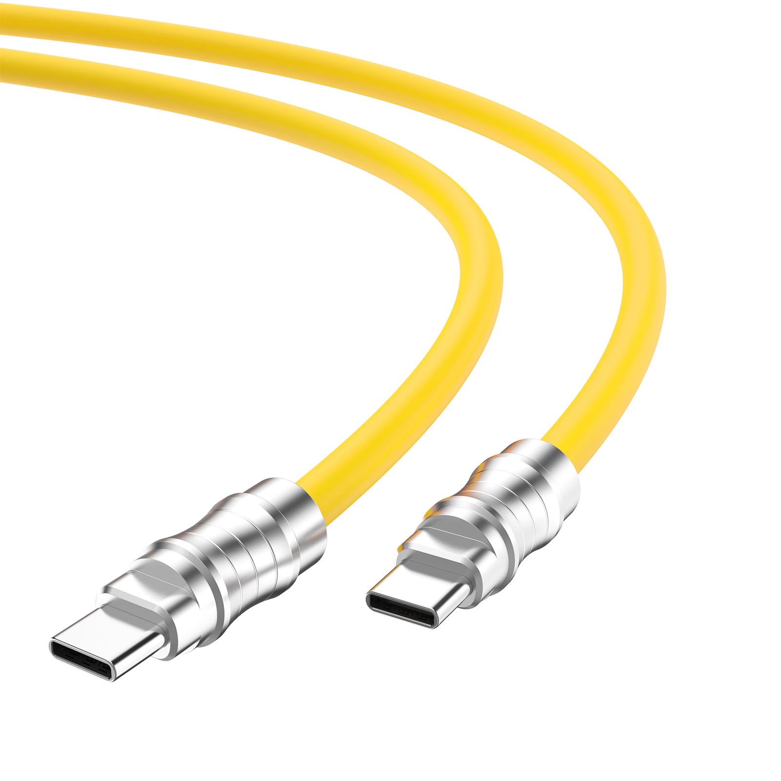 USB C auf USB C Silikonkabel, 2 Stück, 1,8 m, ultraflexibel und weich, USB Typ C 100 W, Schnellladekabel, Geek Industrial PD Datenübertragungskabel für Handys, Tablets, Laptops (gelb)