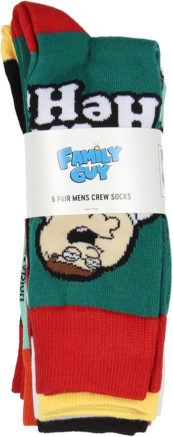 Bioworld Family Guy Crew Socks, Family Guy Cartoon Peter Griffin Lois Stewie Crew Socks For Men Women 6 Pack