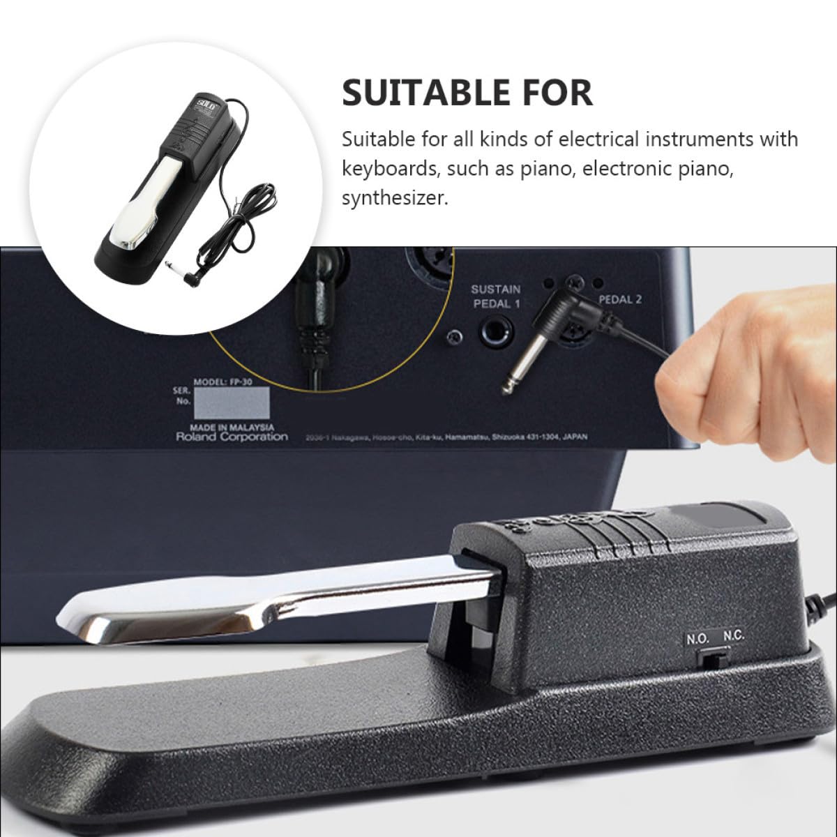 Pedal de Sustain para Teclados Electrónicos y Pianos Digitales Pedal de Damper de Aleado Accesorio Durable para Sintetizadores y Piano Color Negro