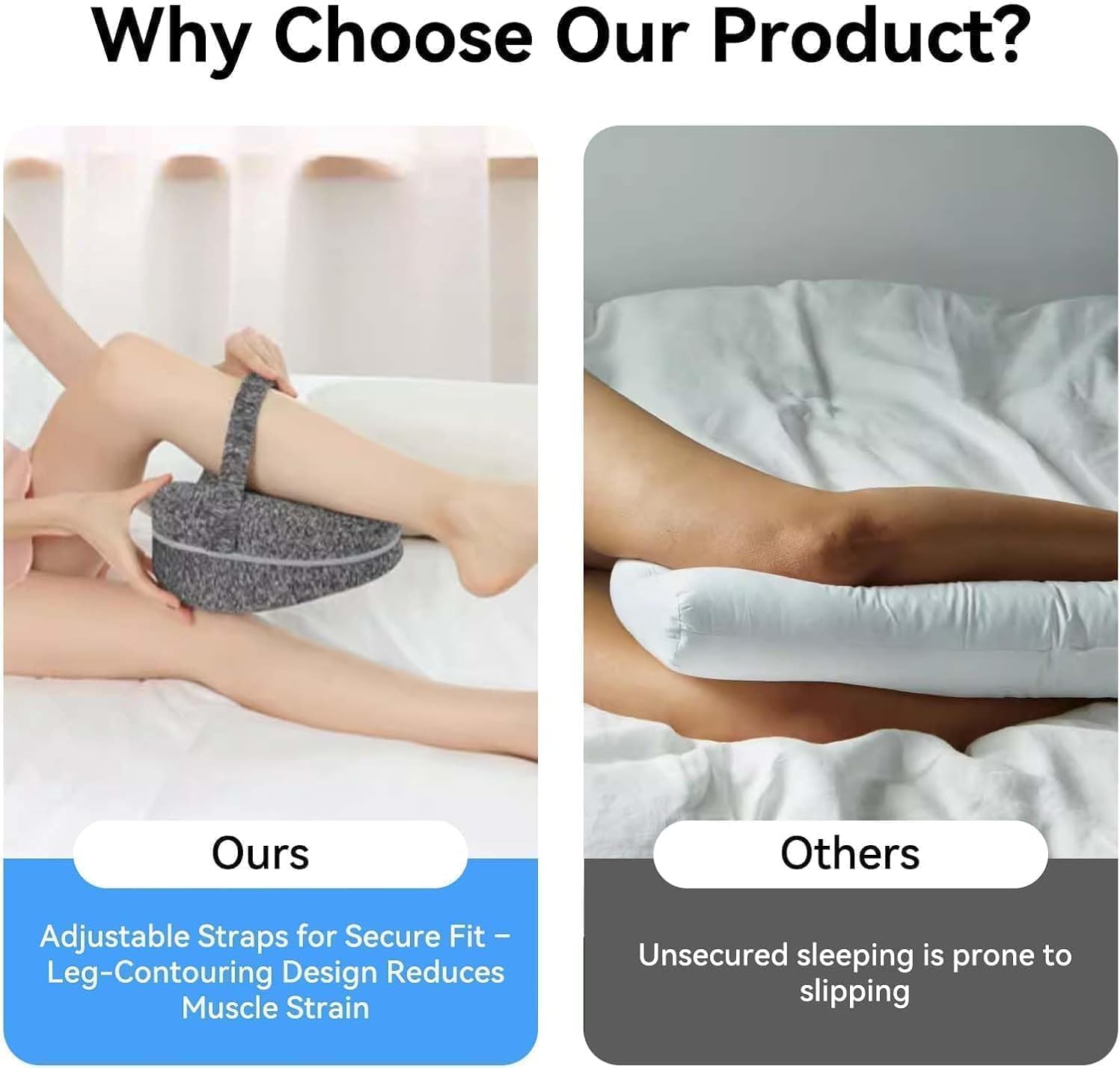 Leg Pillow, Knee Pillow for Side Sleepers, Alignment Pillows for Side Sleepers, Leg Pillows for Sleeping, Knee Cushion for Sleeping Relieving Leg, Back, Knee Pain (Gray)