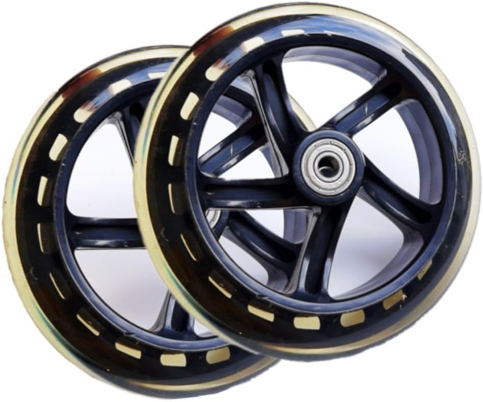 Solid 200mm Scooter Wheels with Bearings, Non Inflatable Rubber Tires with Enhanced Traction Groove Design for Safe and Smooth Riding Experience on Urban Roads (Black Transparent)