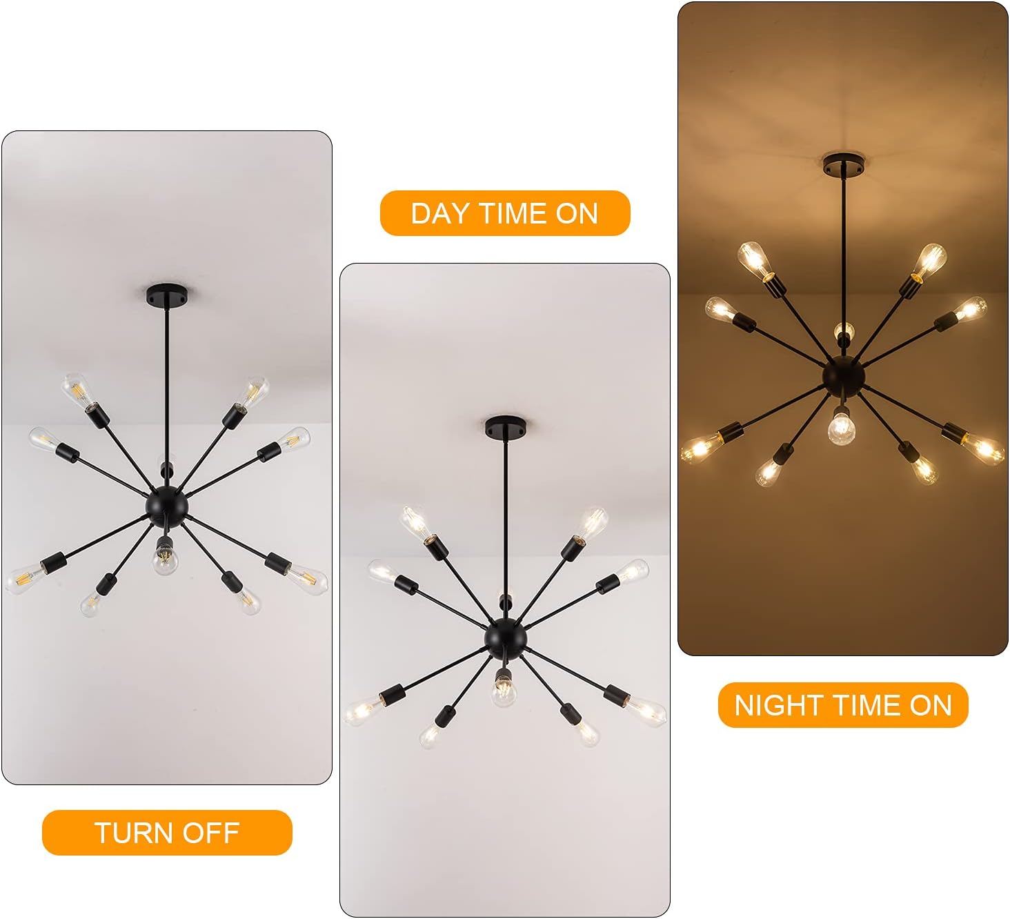 🔥 Flash Sale Sputnik Chandelier 10 Lights Modern Matte Black Chandelier Industrial Pendant Light Mid Century Lighting Ceiling Light Fixture for Kitchen Island Hallway Living Room Bedroom Bar