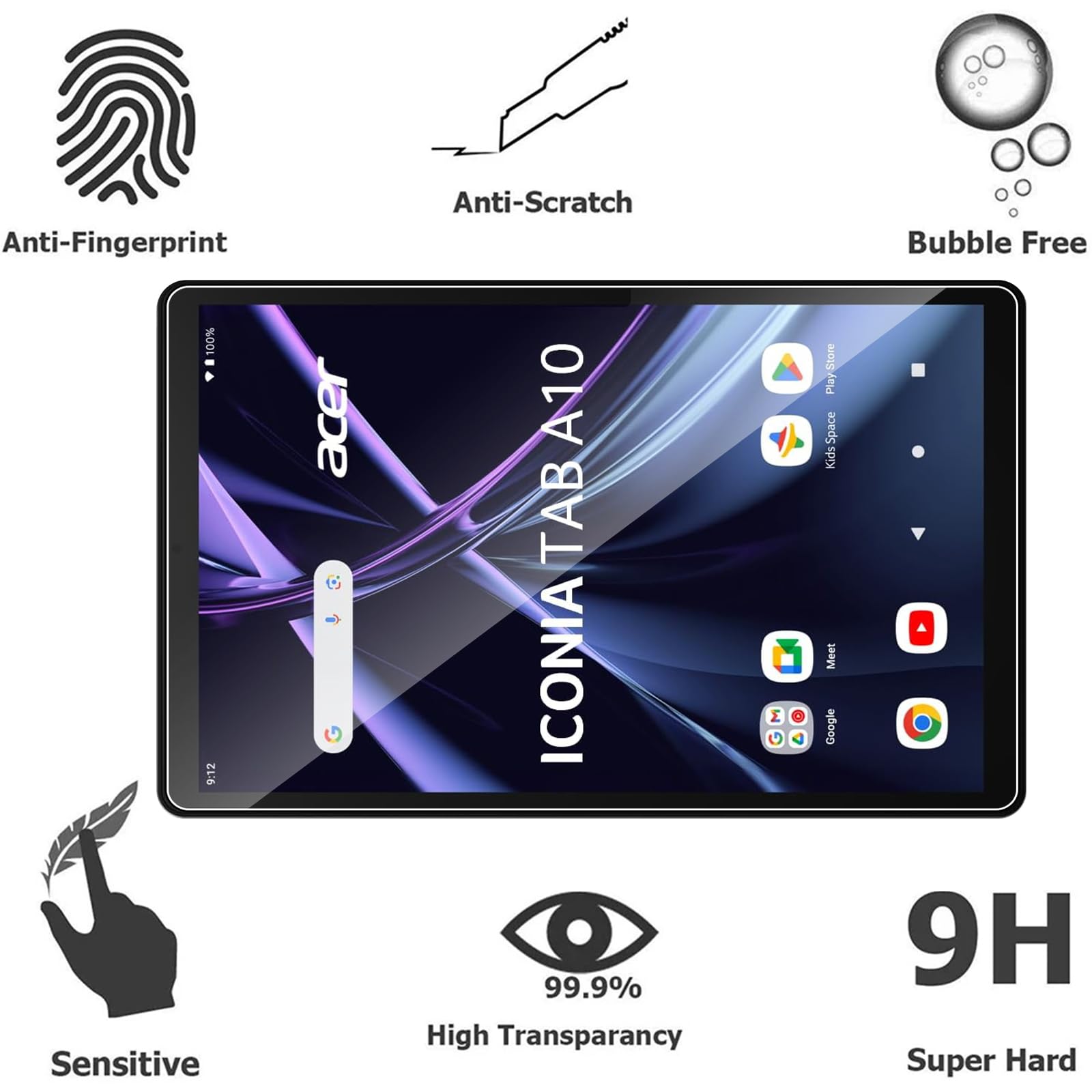 Acer Iconia Tab A10 Pellicola Protettiva Vetro Temperato 9H 10.1 Pollici 2 Pezzi
