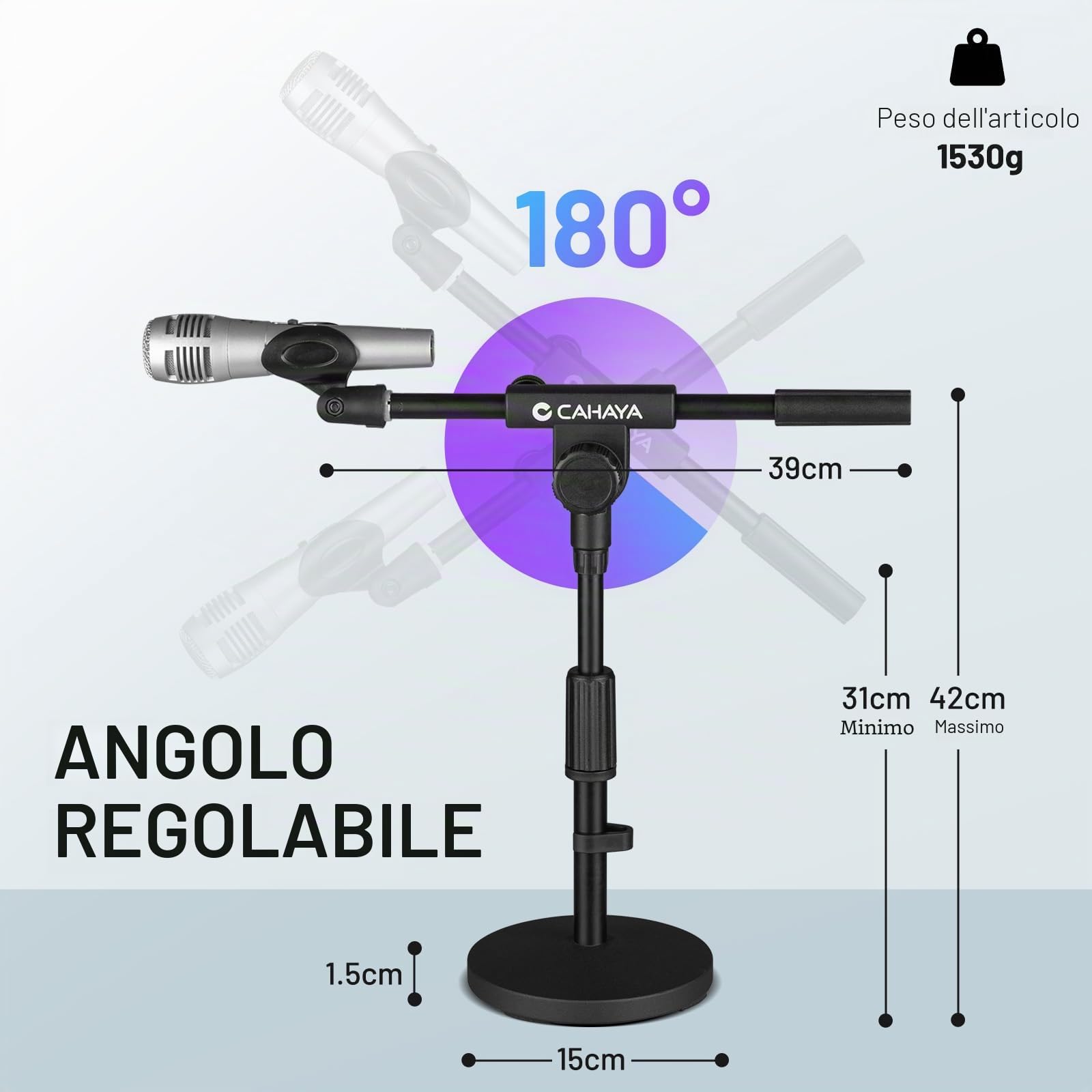 CAHAYA Supporto per Microfono da Tavolo Regolabile con 2 Diversi Clip Asta Microfono da Scrivania con Braccio Telescopico con Adattatore 3/8" a 5/8" CY0360