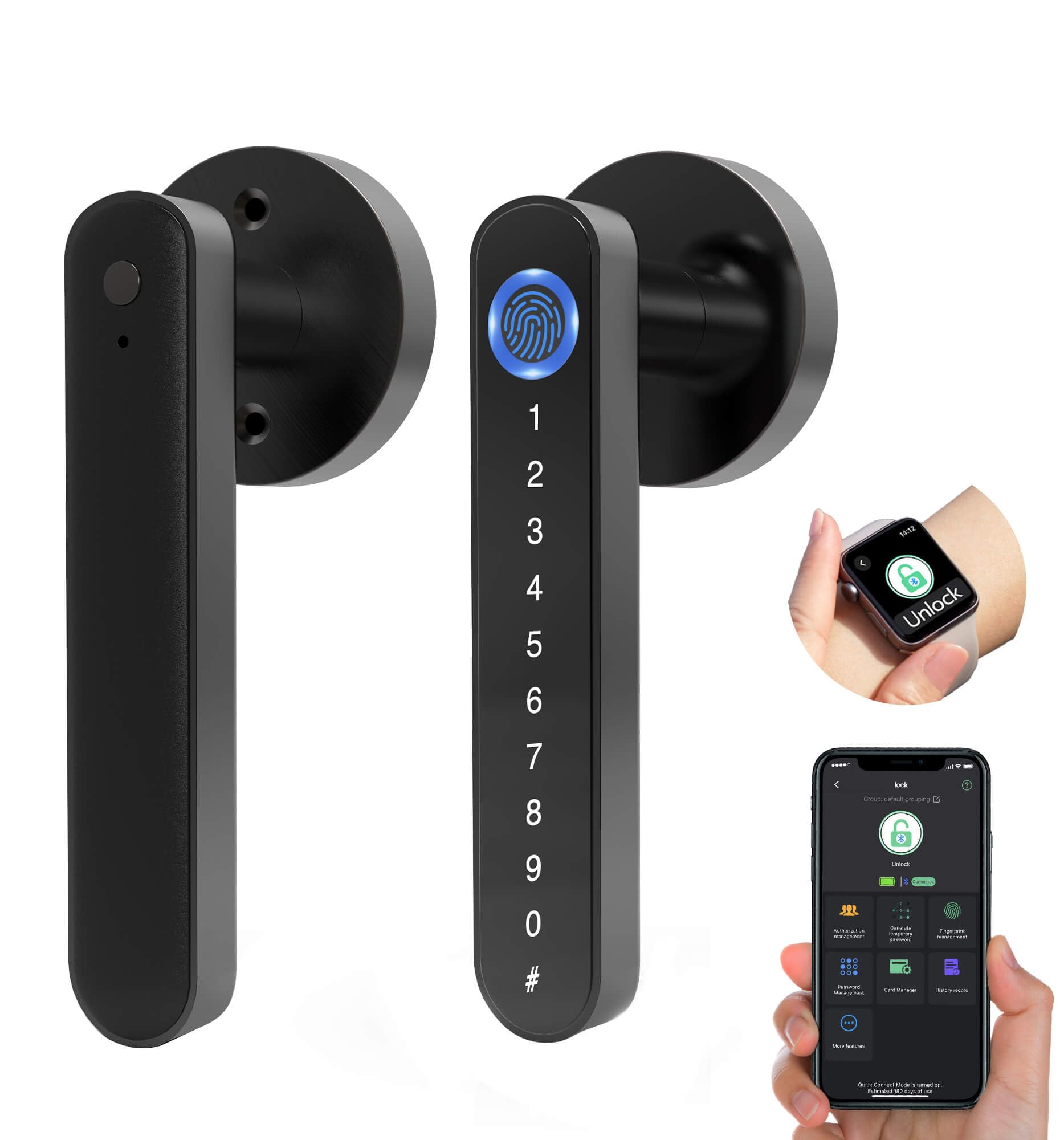 Foxlock Fingerprint Door Knob Lock Smart Keyless Entry Door Lock with Code Keypad Handle, Electronic Biometric Security Locking Door Lever Locks for Bedroom Interior Indoor Room - Black