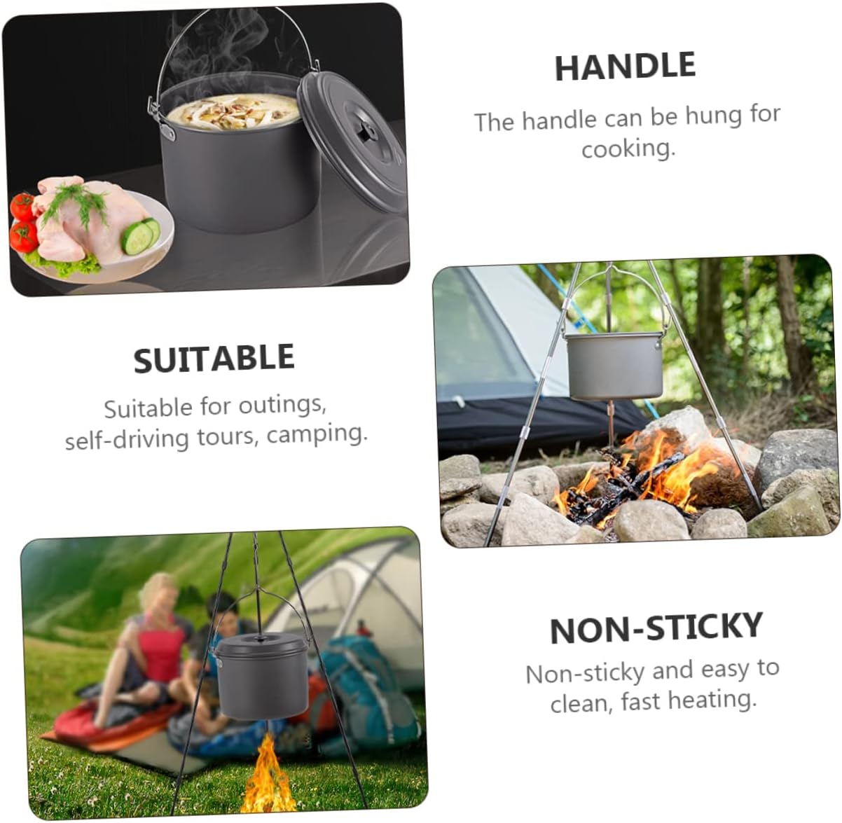 Milisten 1Pc Durable Camping Pot with Folding Handle Portable Cookware for People for Hiking and Outdoor Cooking Excellent Thermal Conductivity for Preparation