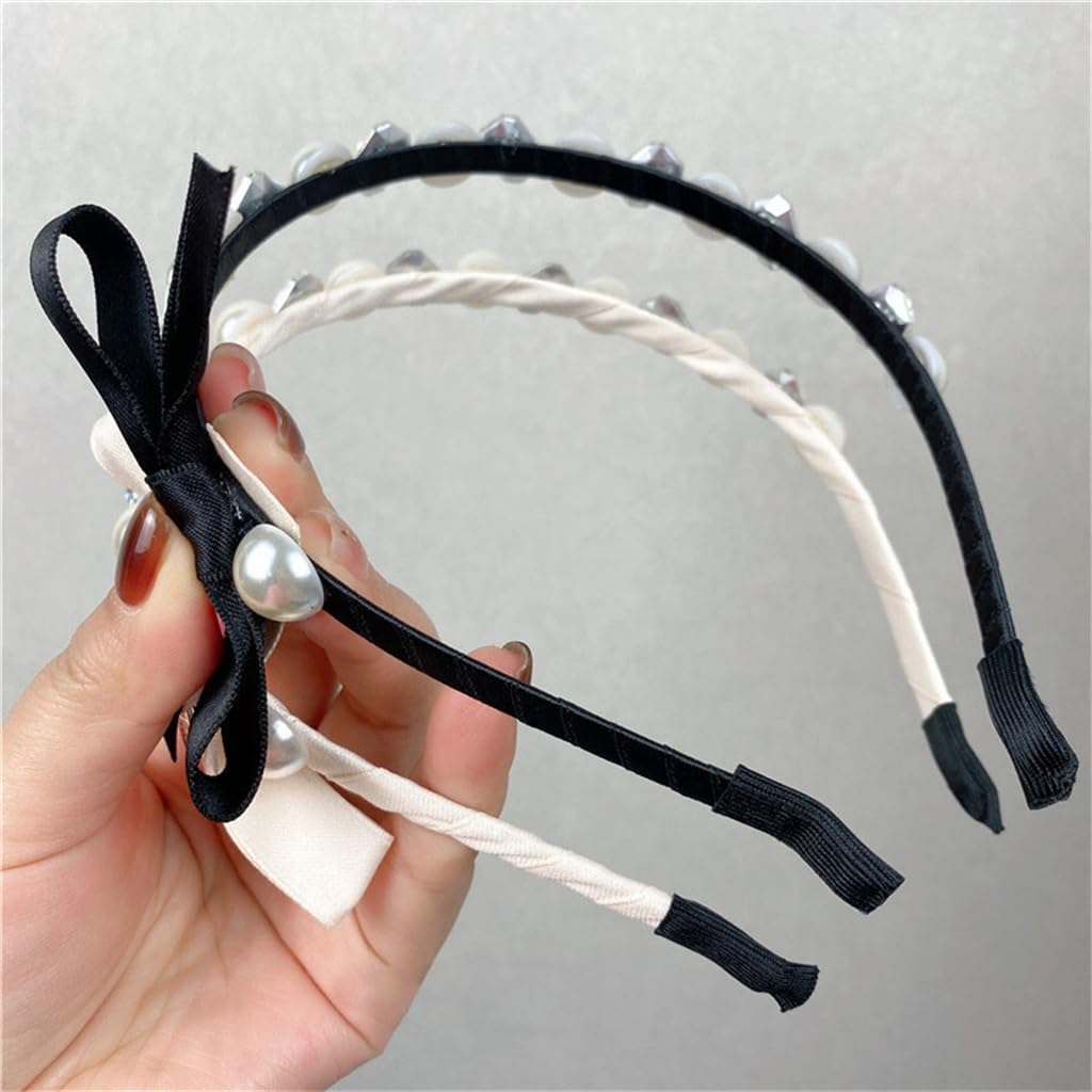 White Pearl Square Rhinestone Fabric Bow Edge Pressed Hairpin Jewelry