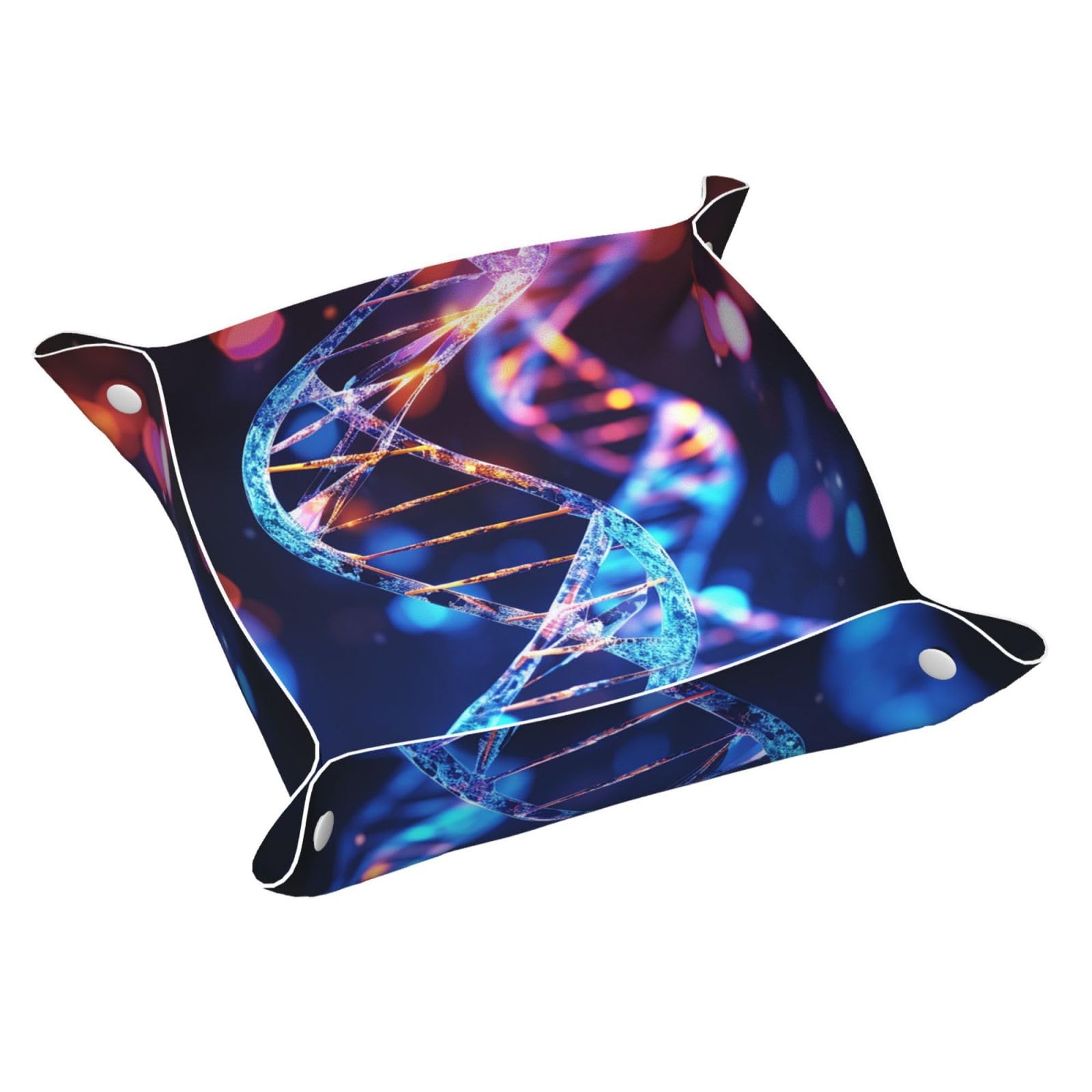 Small Valet Tray Desktop Storage Organizer, Pu Leather Catchall Bedside Vanity Tray DNA Genetic Helix Nightstand Caddy Holder for Remote Controller, Keys,Coin, Jewelry