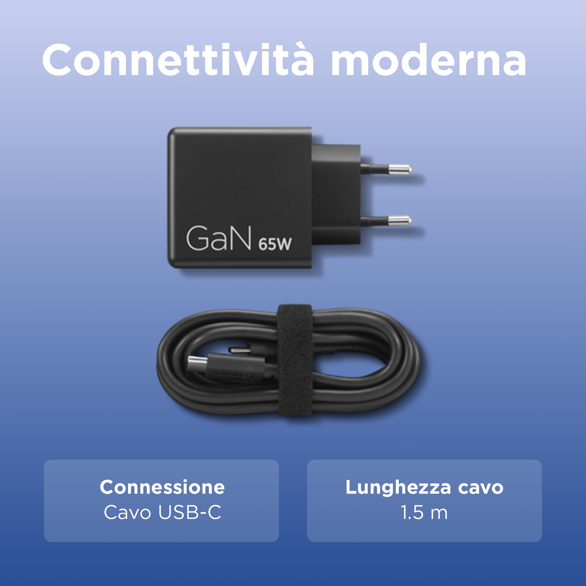 Lenovo Dual USB-C 65W GaN Charger - EU, 2 porte USB-C con split 45W+18W, caricatore compatto per notebook e dispositivi USB-C