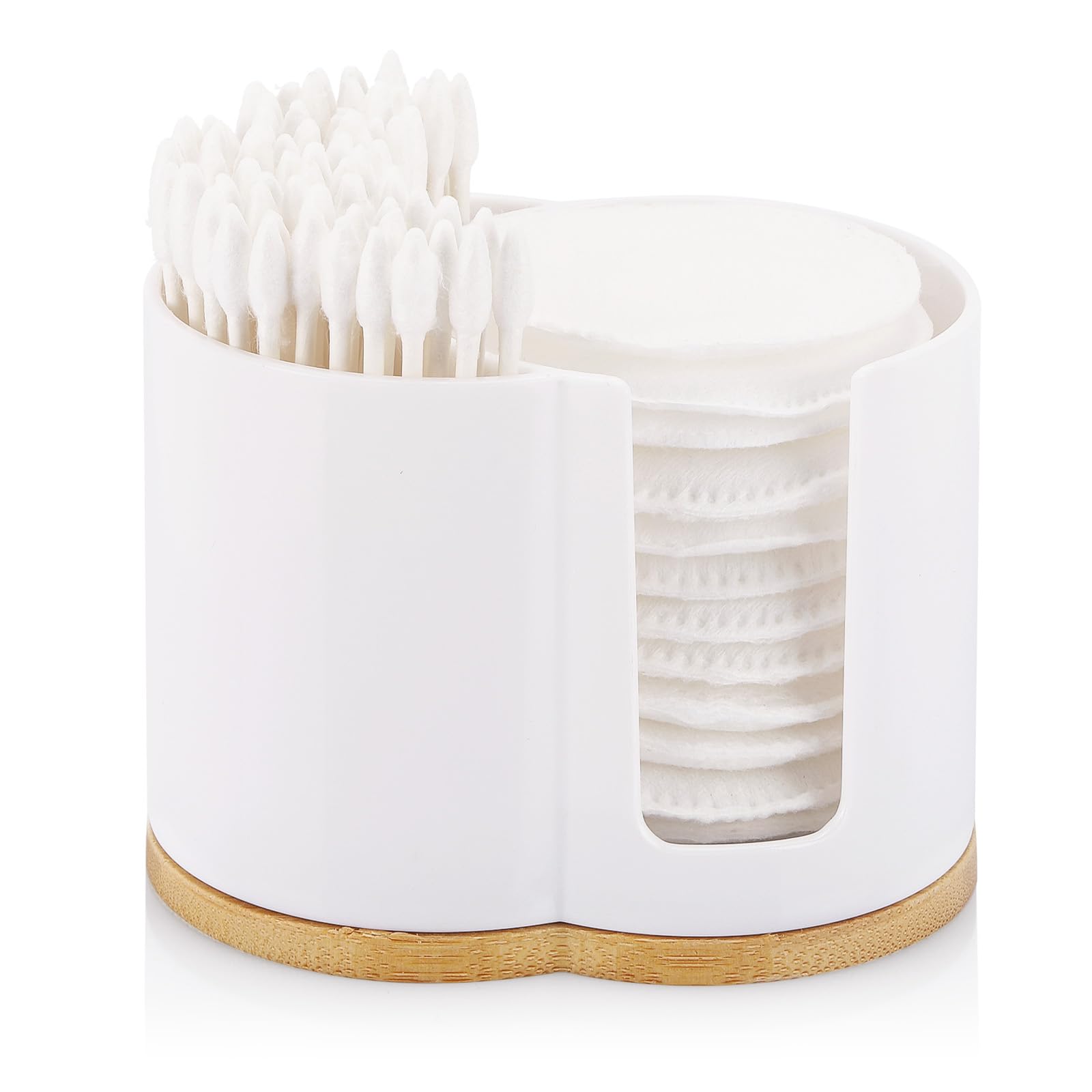 Tbestmax Qtip Dispenser 2-Grid Cotton Ball Swab Round Pads Holder for Bathroom Container Organizer Plastic White