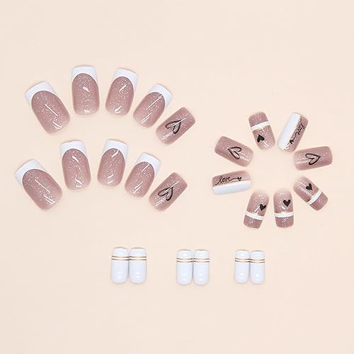Miniatura 2 de Uñas postizas cuadradas medianas con purpurina rosa brillante, uñas postizas acrílicas brillantes de cobertura completa, uñas postizas acrílicas de