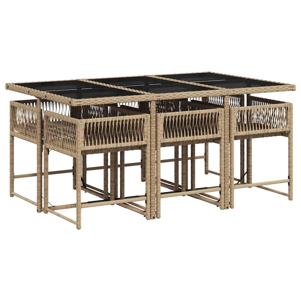 Salon de Jardin Encastrable 7 Pcs Table et 6 Chaises Beige