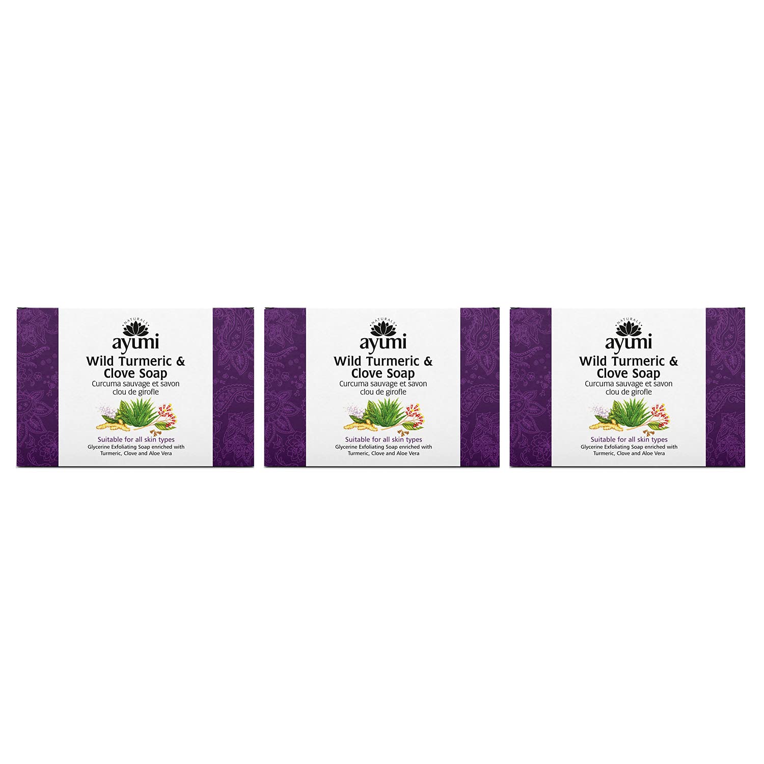 AyumiClove & Turmeric Soap for Face | Exfoliating with Aloe Vera | Dark Spot Remover for Face | Turmeric Glow Soap | Hydrating Women & Mens So ap Bar | Pack of 3 x 100g[Amazon-developed Certification] Compact by Design