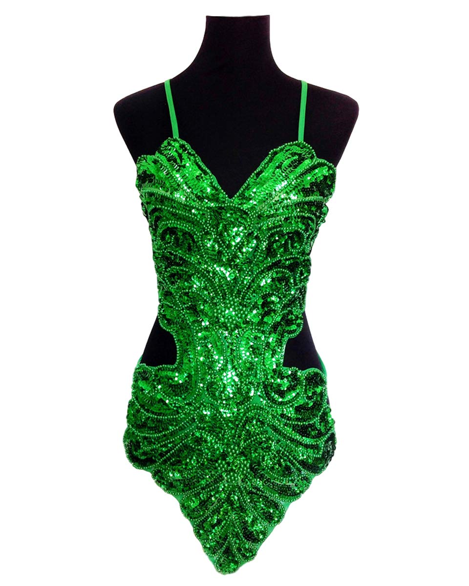 Grouptap Latin Women Dance Fancy Sequin Backless Ballroom Star Show Dress Blue/Green top (no Skirt) for Tango Samba Rumba Ladies Outfit