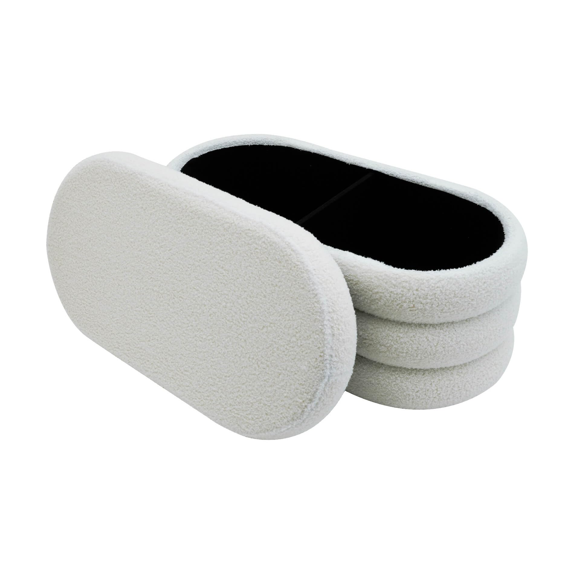 Rebecca Mobili Cassapanca Pouf, Pouf Ovale Lungo, Bianco, Tessuto Poliestere MDF, con Vano Contenitore, per Salotto Camera da Letto - Misure HxLxP: 38 x 76 x 38 cm - Art. RE7054