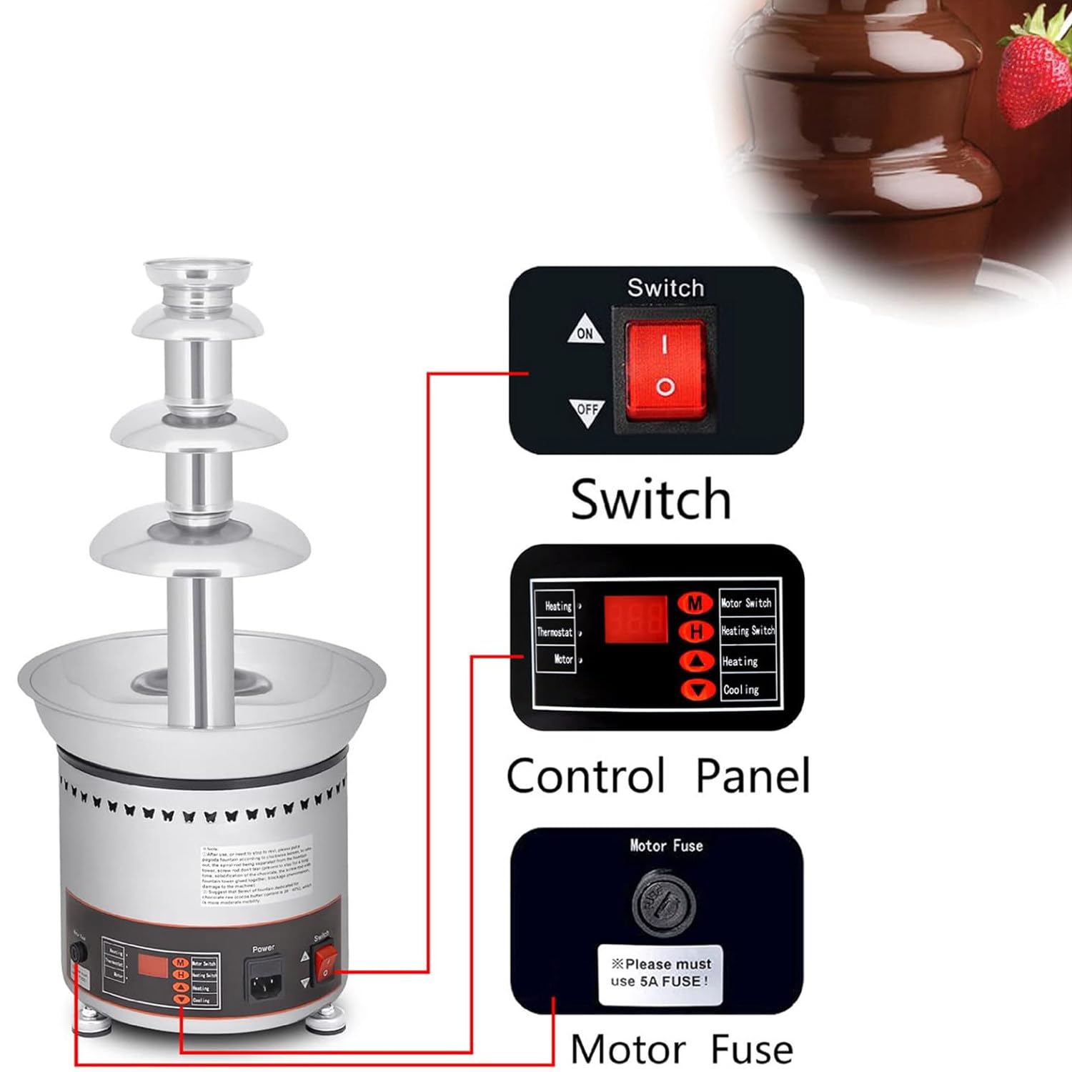 LYDZUSDP 4/5/6/7 Tiers Large Capacity Chocolate Fountain Machine with Temperature Control,Sauce Heater Restaurant,for Party,Wedding and More(6Tier)