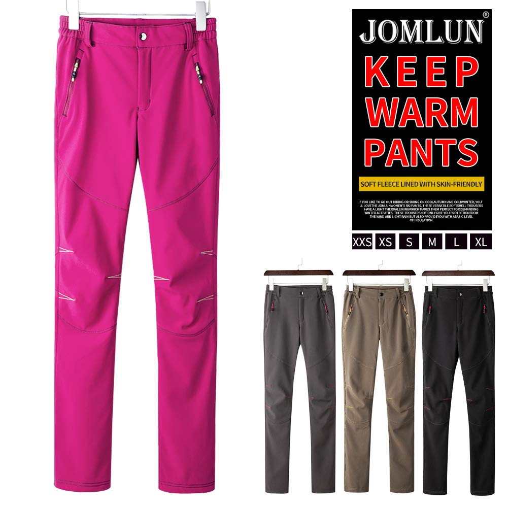 JOMLUN Women's Outdoor Snow Ski Insulated Pants Waterproof Windproof Fleece Cargo Hiking Fishing Safari Travel Purple M