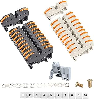 UOHGDPY DIN Rail Terminal Blocks Kit - Universal Compact Wire Wiring Connector (20connectors +2 Rail Parallel + Digital Identifications + 2 Fixed Clamps + Screw)