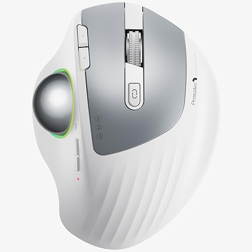 ProtoArc Ratón inalámbrico Bluetooth Trackball, EM01 2.4G RGB ergonómico, recargable, conexión de 3 dispositivos y control de pulgar, compatible con