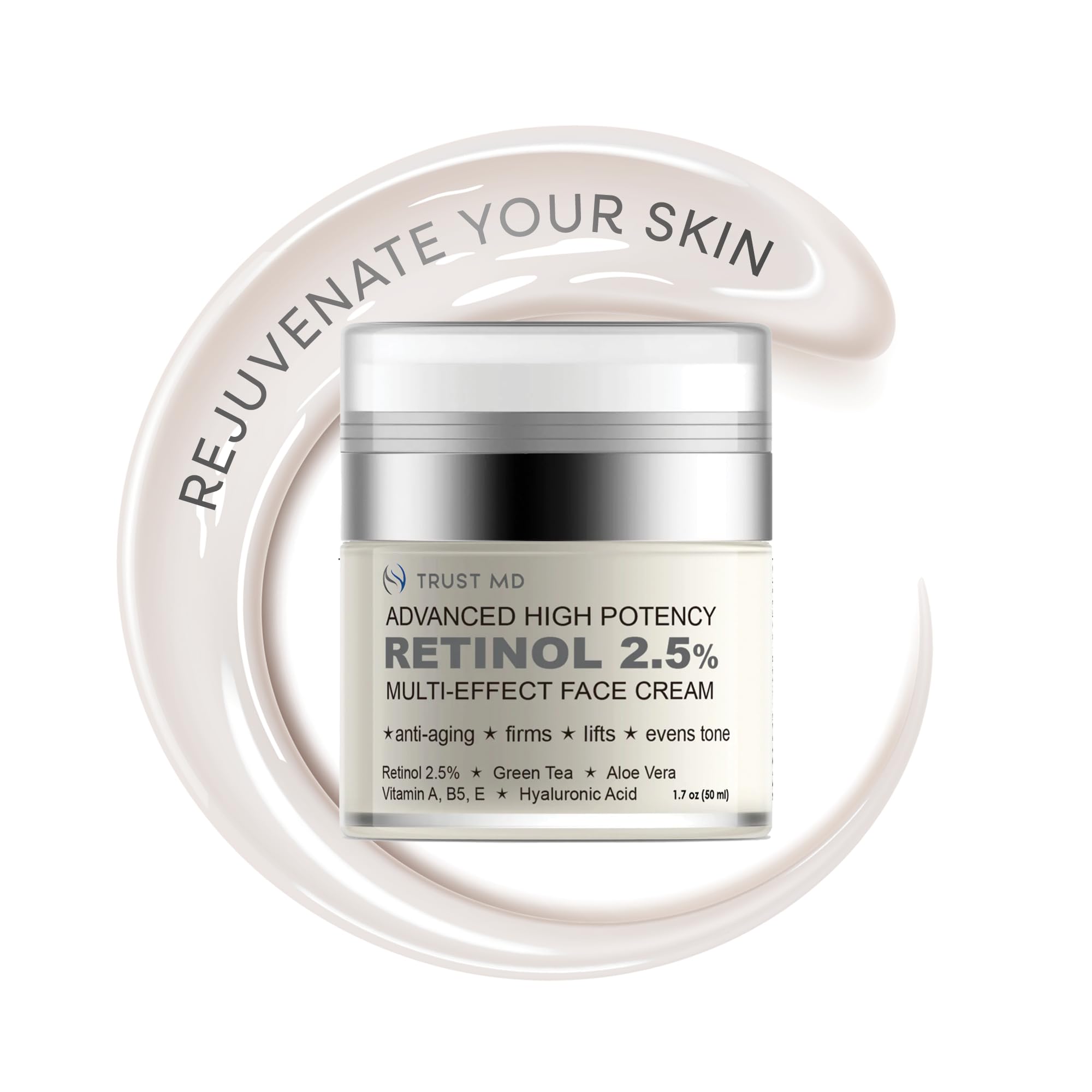 TRUST MD Advanced Retinol 2.5% Anti-Aging Face Cream for Wrinkle and Fine Line Reduction - Enhanced Anti-Wrinkle Cream with Hyaluronic Acid - Effective Retinol Face Cream - 1.7 oz
