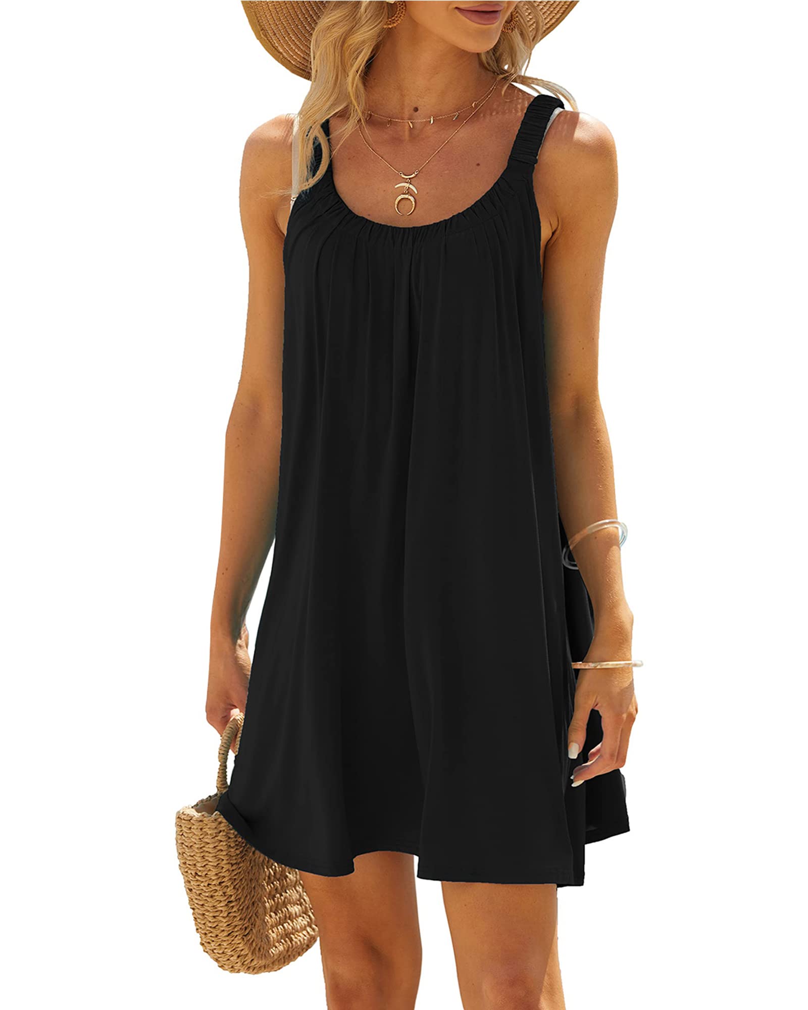 Women's Casual Summer Beach Dress Solid Color Sleeveless Backless U Neck Beachwear Bikini Cover Up