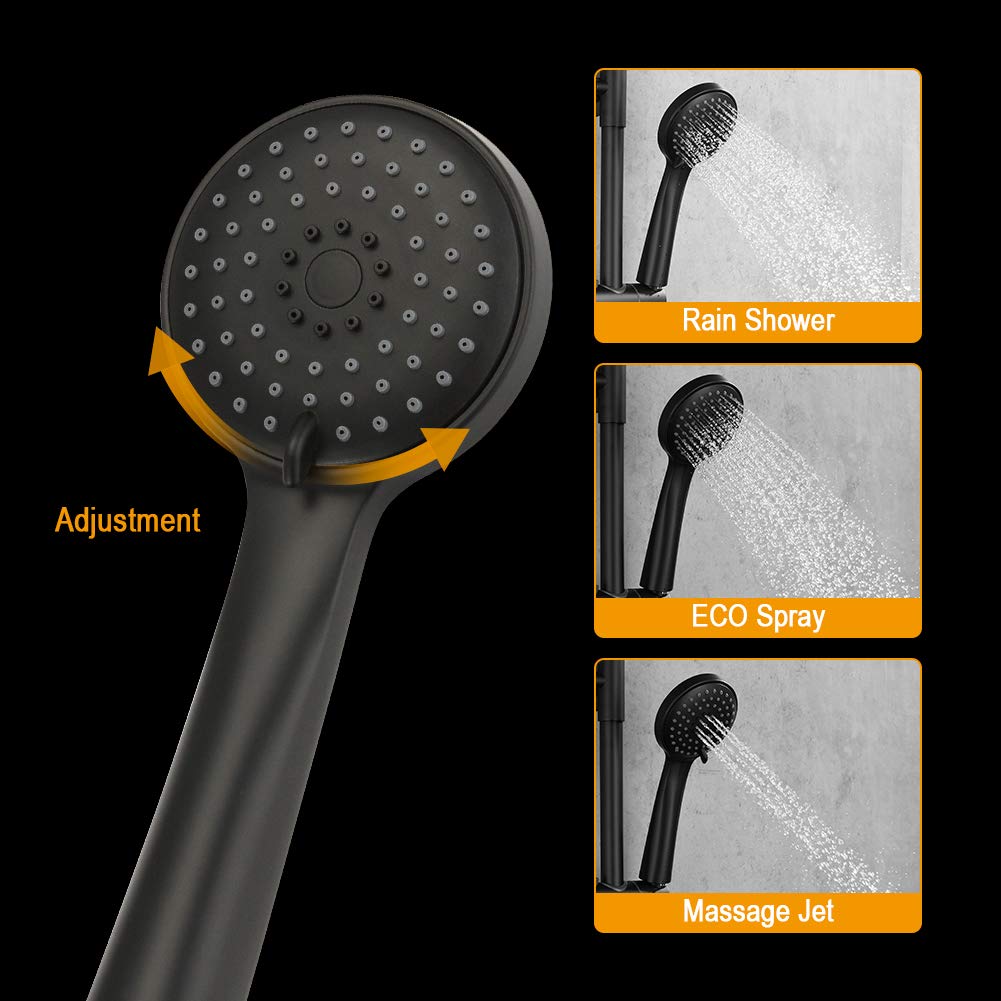 Ibergrif M17004B Columna Ducha Negra, Duchas de Baño Columna con Rociador, Alcachofa, Manguera, Barra Ajustable y Soporte, Cómodo, Barra Ducha Pared 2 Experiencias de Baño