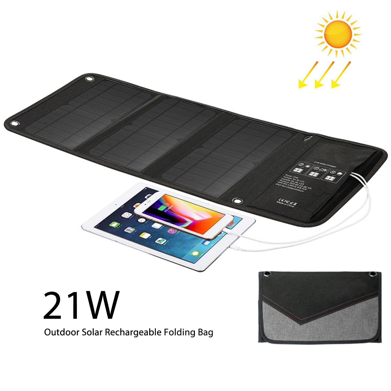Ejoyous Panel Słoneczny 5 V 21 W, Przenośna, Składana ładowarka Słoneczna o Wysokiej Wydajności z Wyjściem USB do Smartfonów i Tabletów, Wodoodporna (IP68) do Aktywności na świeżym