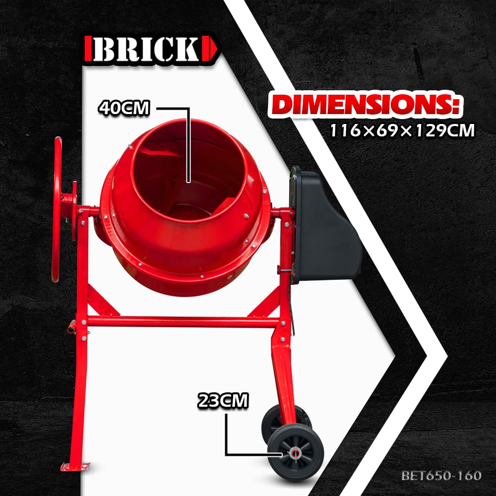 Bétonnière 650w - Capacité du tambour 160L - Avec roues - Brick
