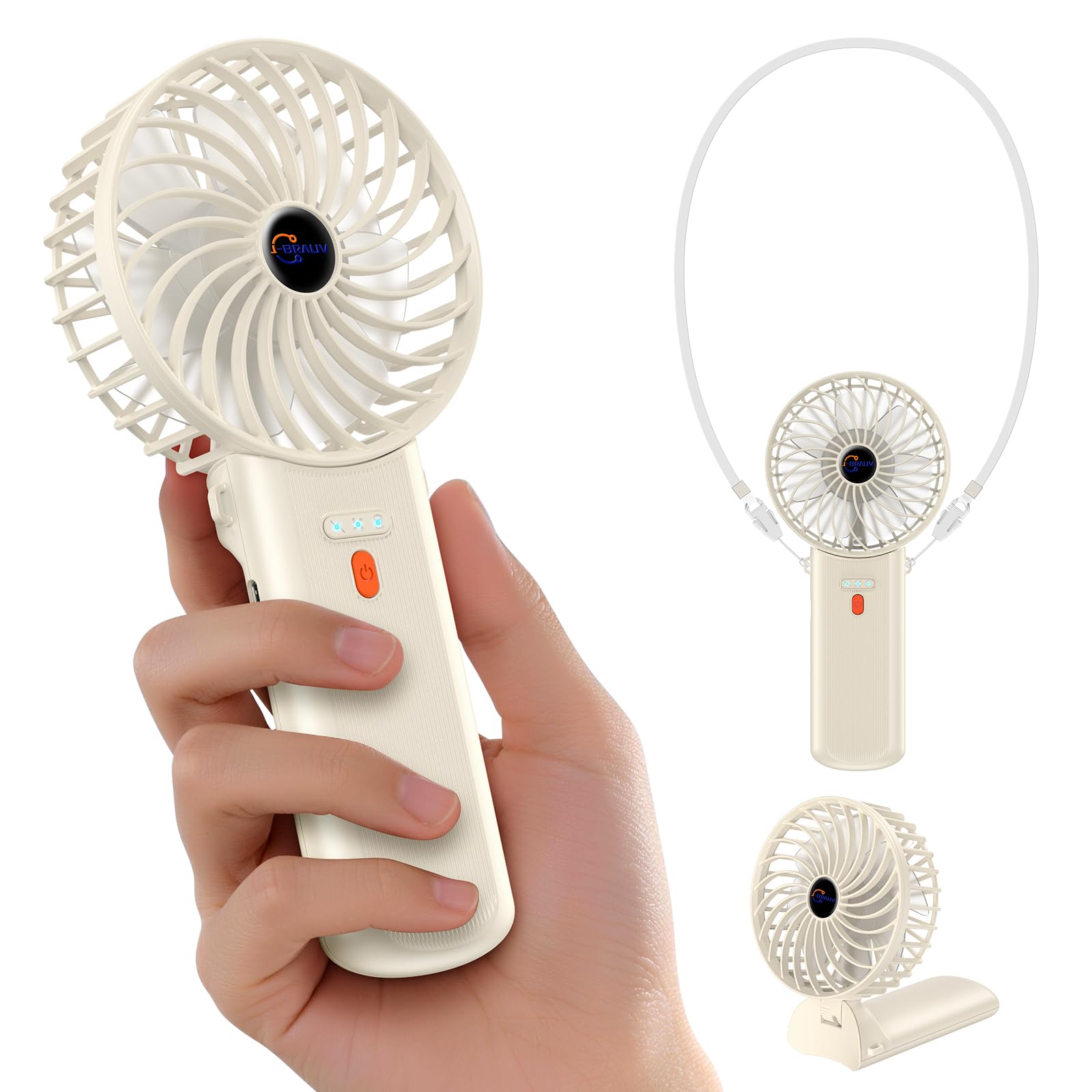 J-BRAUV Handheld Fan Rechargeable Foldable, Portable Mini Fan Handheld with Neck Lanyard, 4 Speeds Cooling Personal Fan, USB Electric Fan Handheld for Outdoor Bush Travel Home Office Bedroom