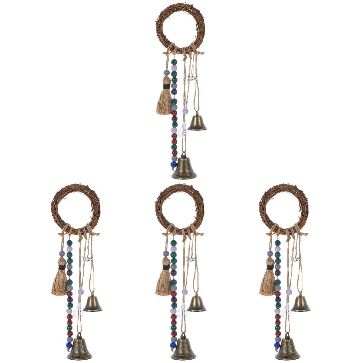 Uonlytech 4 Stück Vintage Windspiel aus Rattan und Holz mit Stern und Mondmotiv Dekoratives Windspiel für Tür Klarer und Süßer Klang Gartendekoration